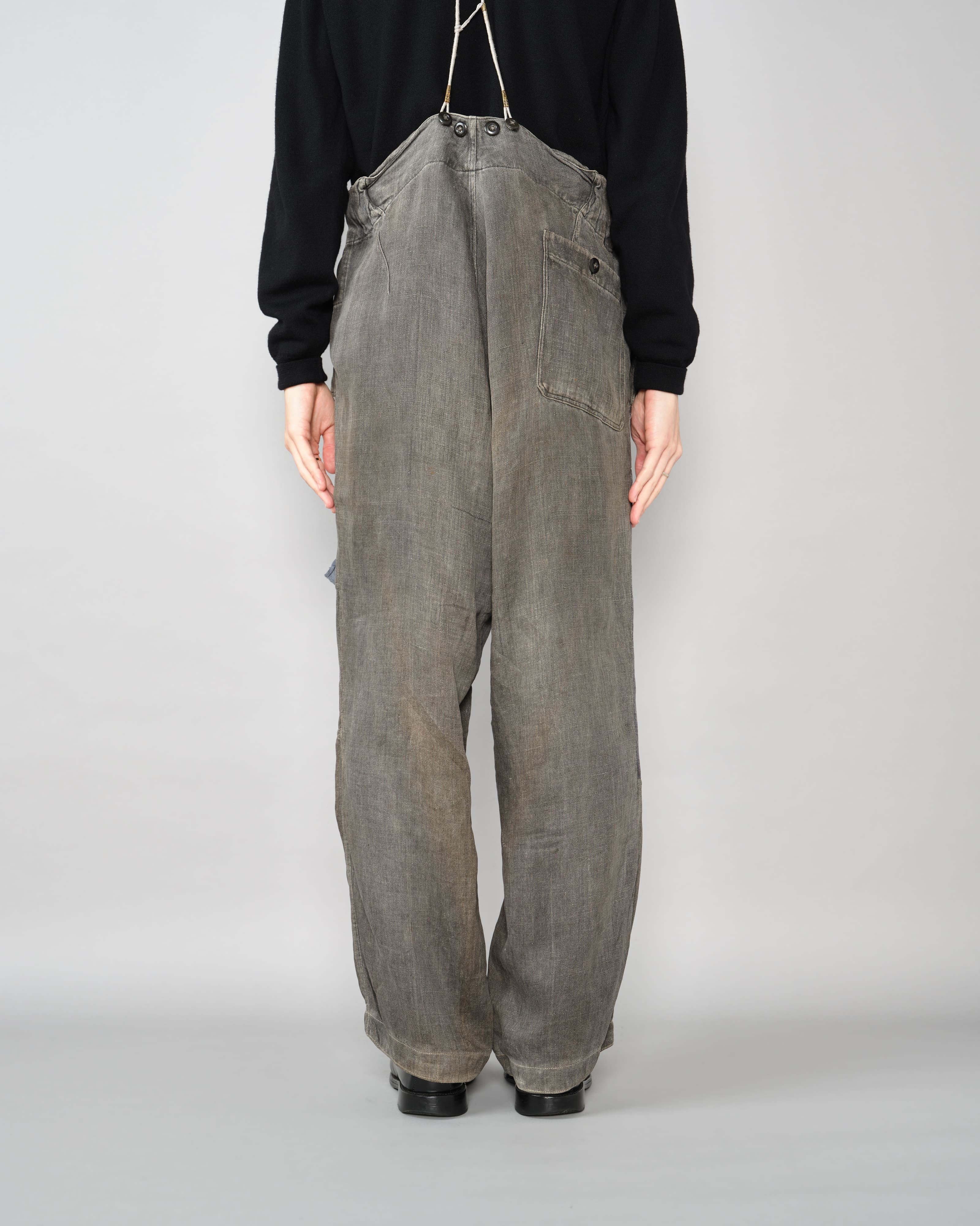 【~30's】German Air Force Gray Drillich HBT Linen Work Trousers "Unusual Color" "Luftwaffe"