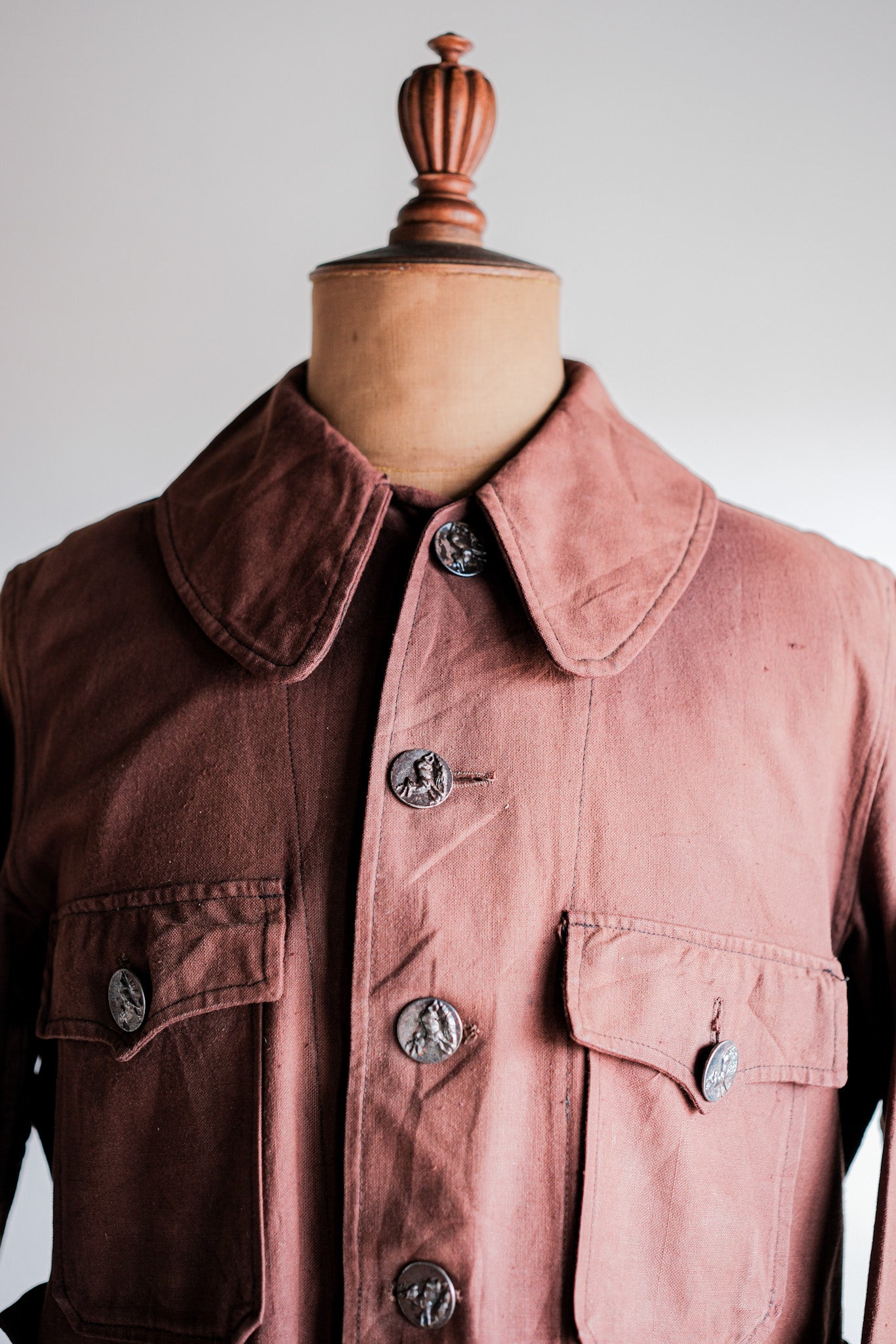 【~20's】French Vintage Reddish Brown Cotton Linen Hunting Jacket