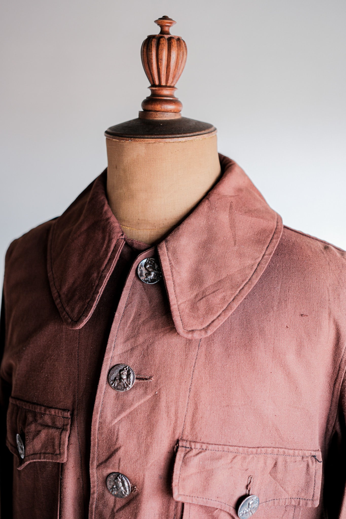 【~20's】French Vintage Reddish Brown Cotton Linen Hunting Jacket