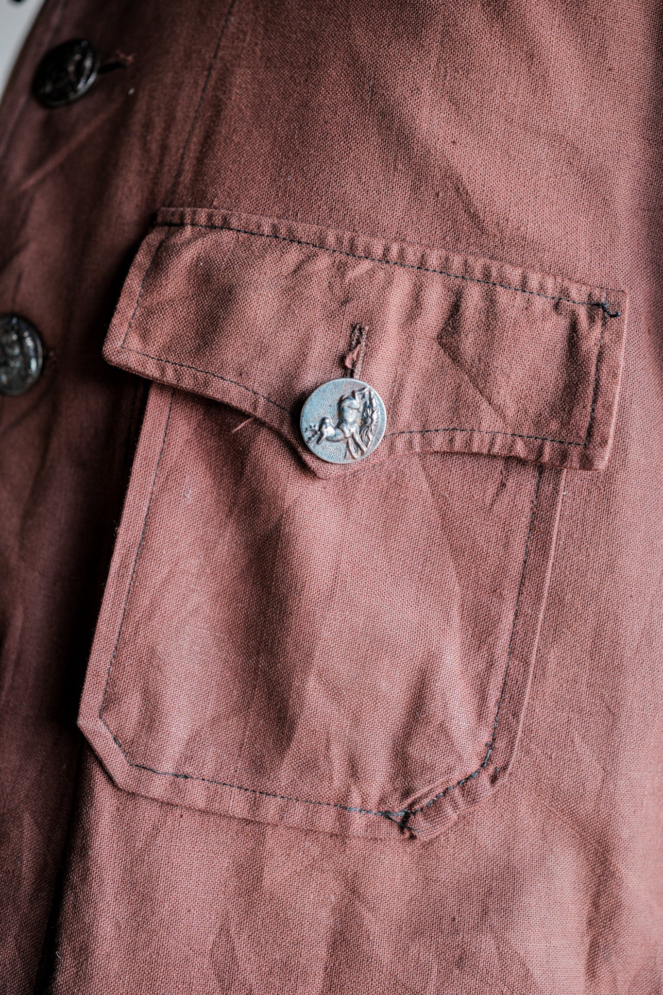 【~20's】French Vintage Reddish Brown Cotton Linen Hunting Jacket