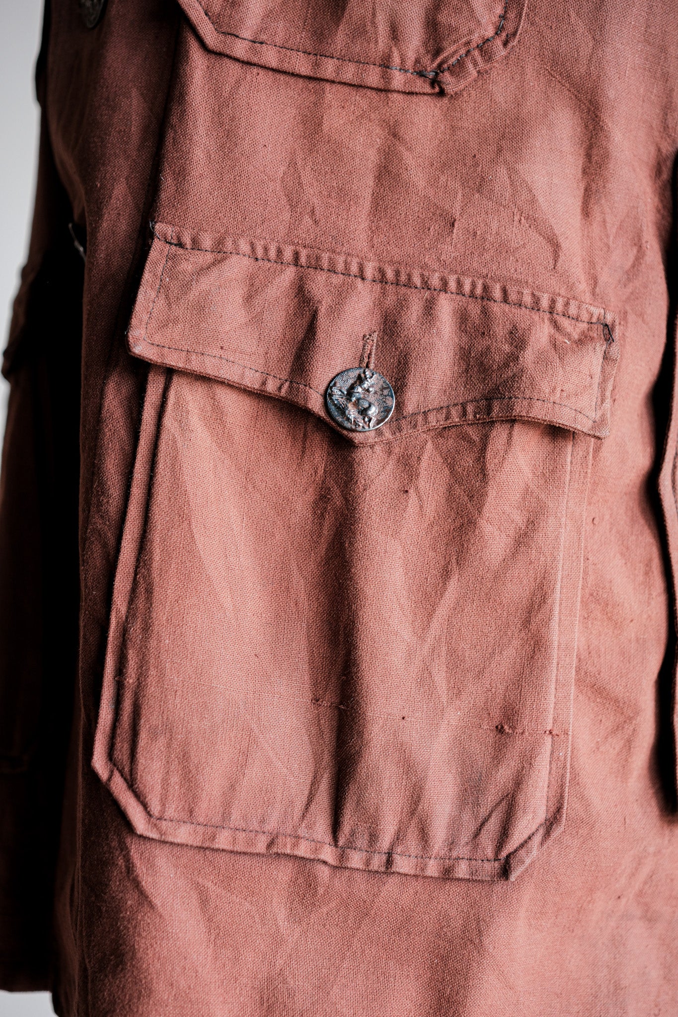 【~20's】French Vintage Reddish Brown Cotton Linen Hunting Jacket