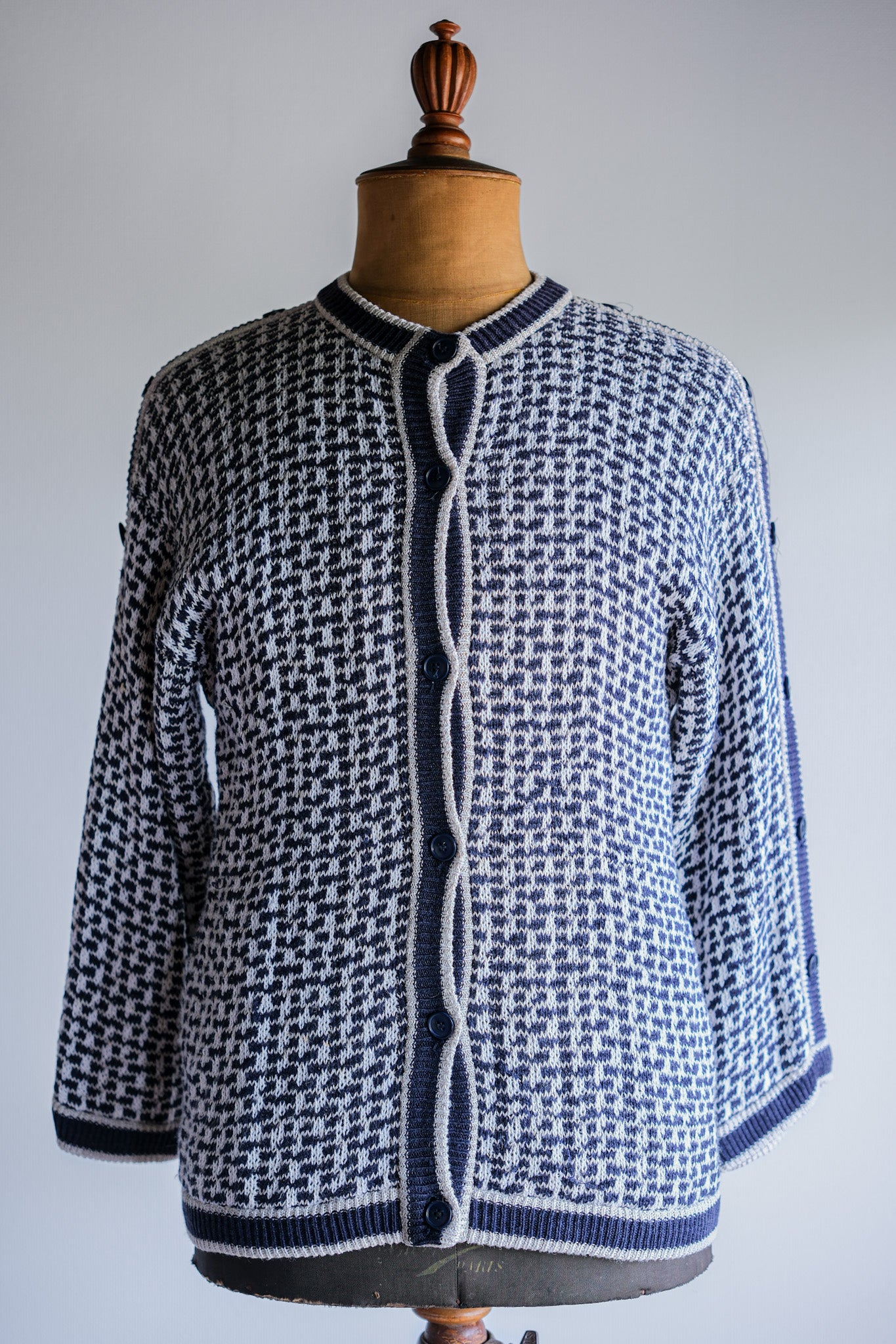 【~80’s】West German Vintage Linen Viscose Patterned Cardigan Size.34