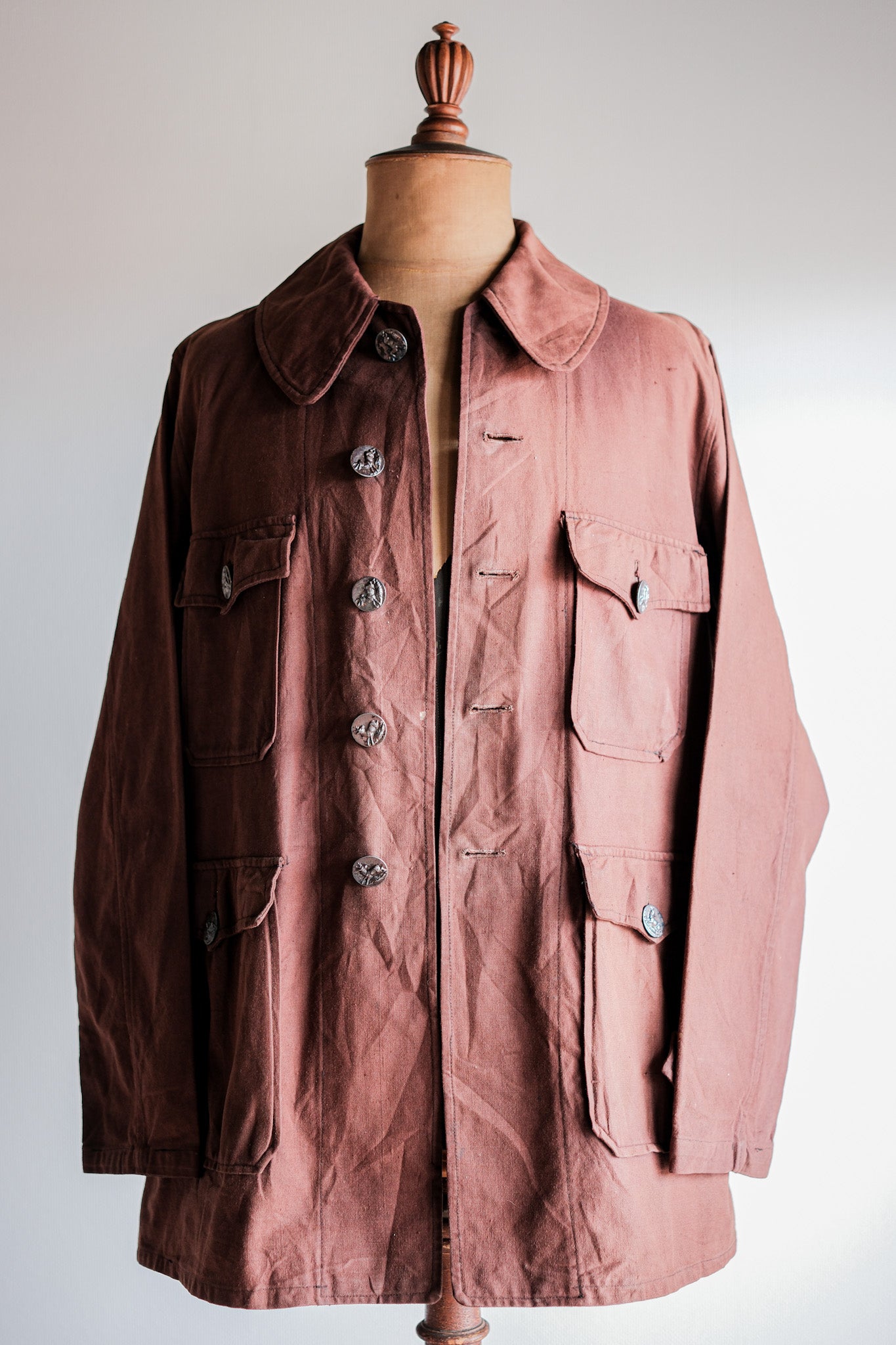 【~20's】French Vintage Reddish Brown Cotton Linen Hunting Jacket
