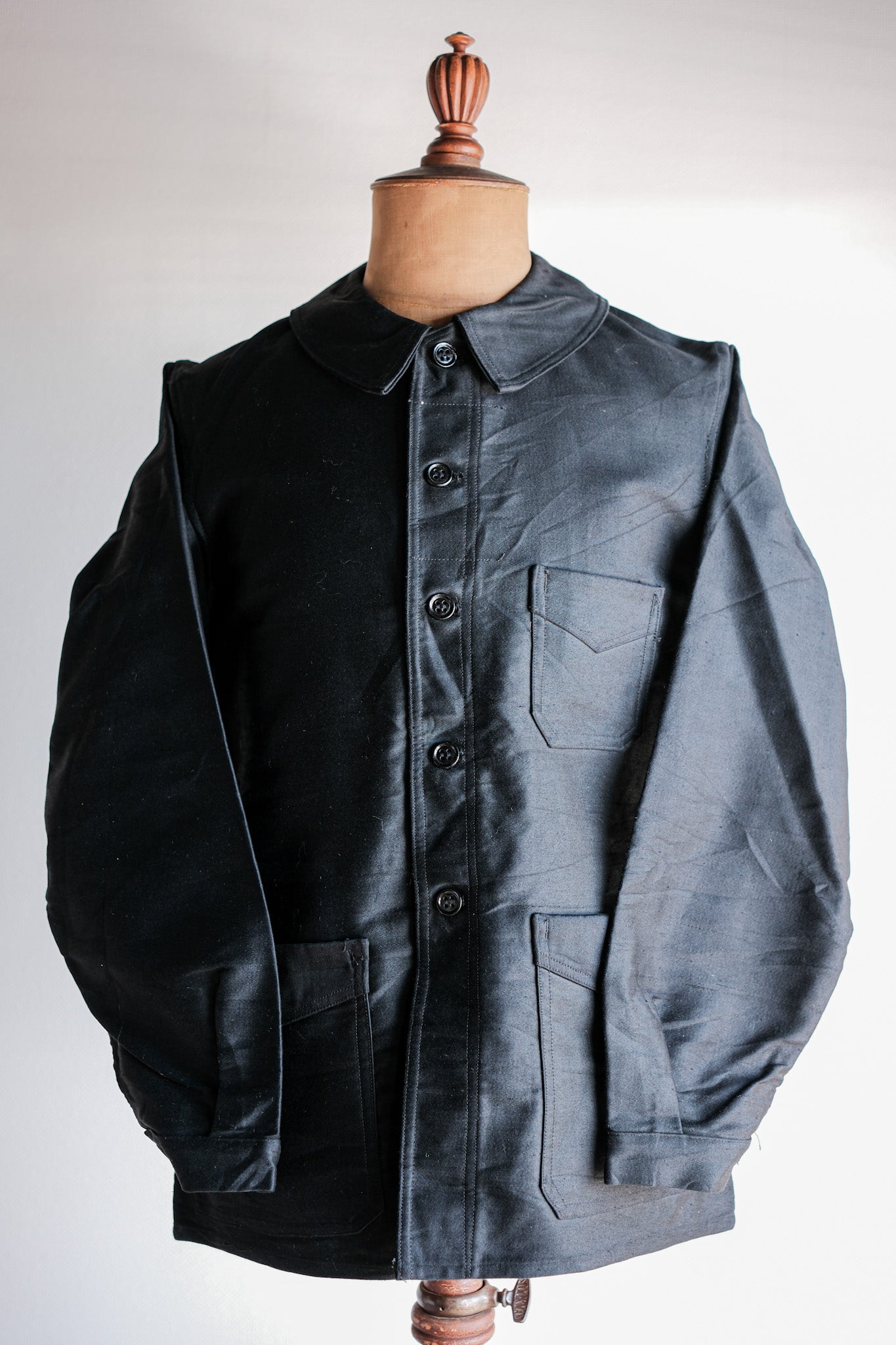 【~30's】French Vintage Black Moleskin Work Jacket "Le Mont St. Michel"