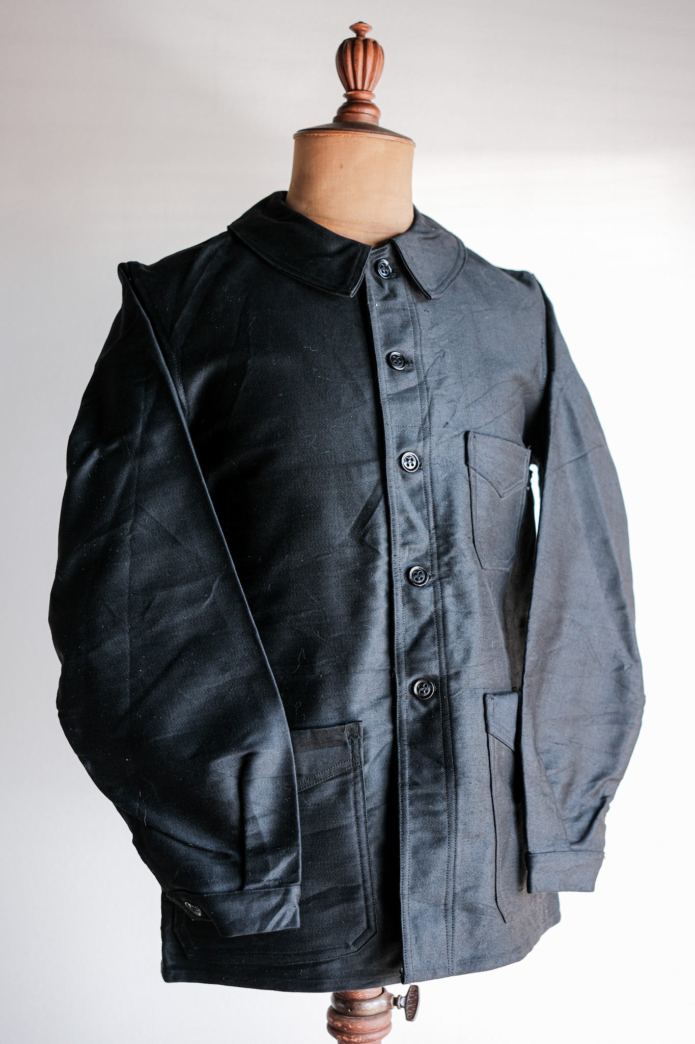 【~30's】French Vintage Black Moleskin Work Jacket "Le Mont St. Michel"