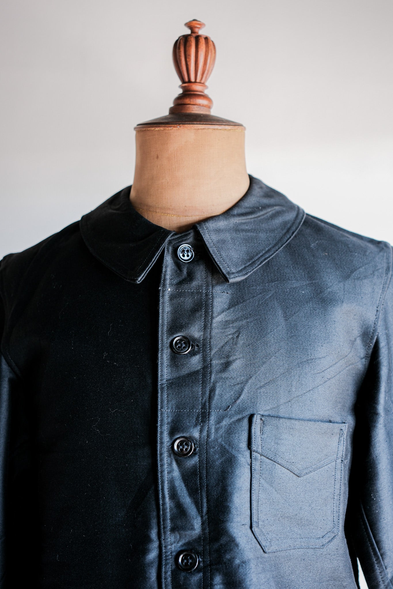 【~30's】French Vintage Black Moleskin Work Jacket "Le Mont St. Michel"