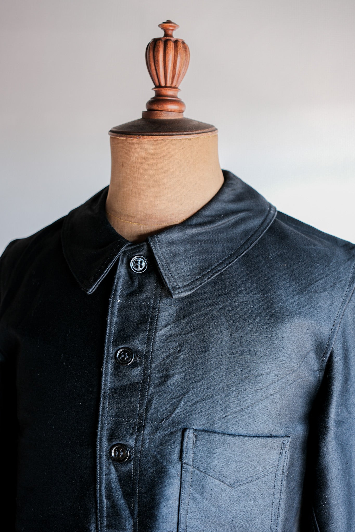 【~30's】French Vintage Black Moleskin Work Jacket "Le Mont St. Michel"