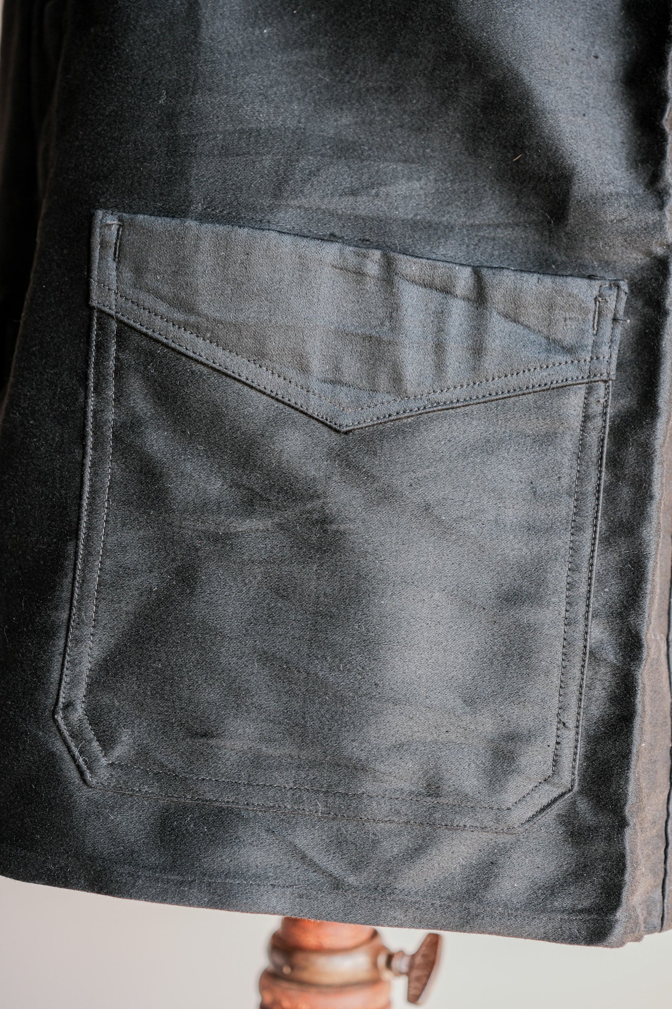【~30's】French Vintage Black Moleskin Work Jacket "Le Mont St. Michel"