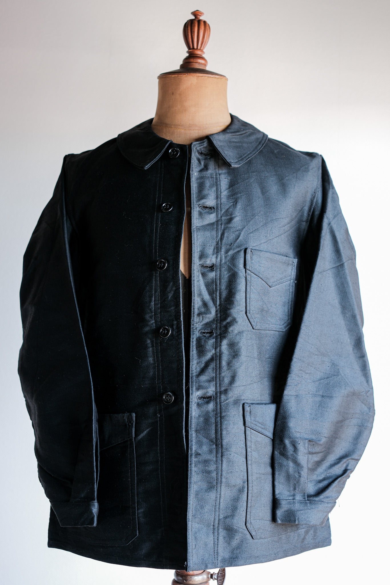 【~30's】French Vintage Black Moleskin Work Jacket "Le Mont St. Michel"