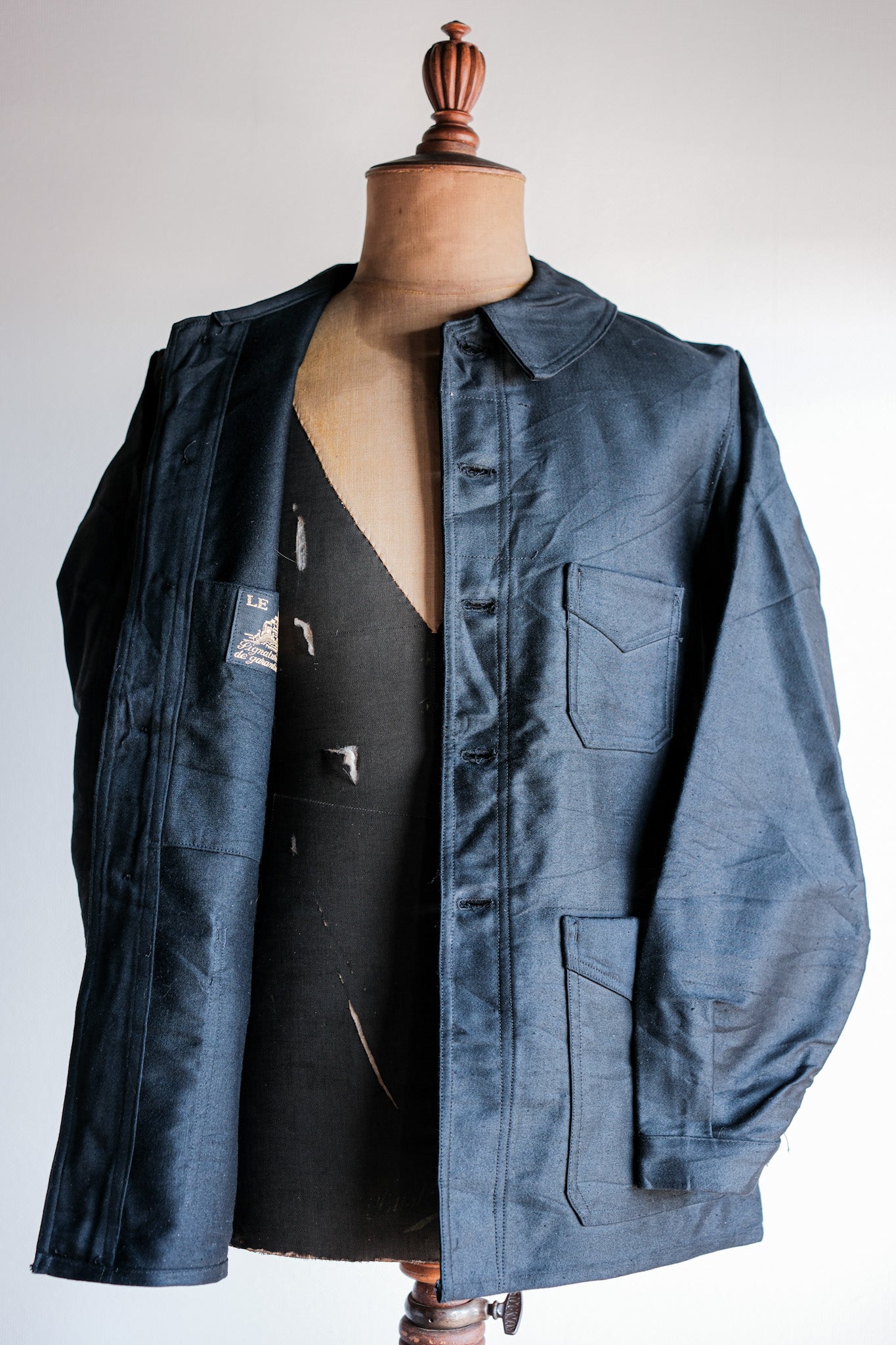 【~30's】French Vintage Black Moleskin Work Jacket "Le Mont St. Michel"