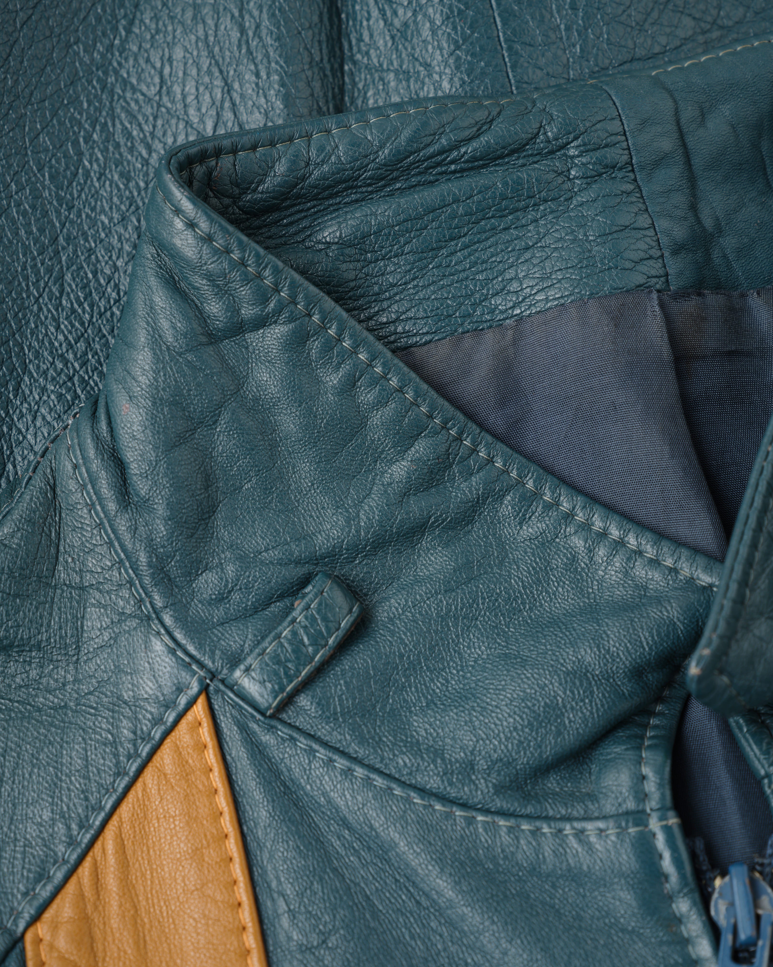 【~70's】French Vintage 2 Tone Raglan Sleeve Leather Jacket Size.S