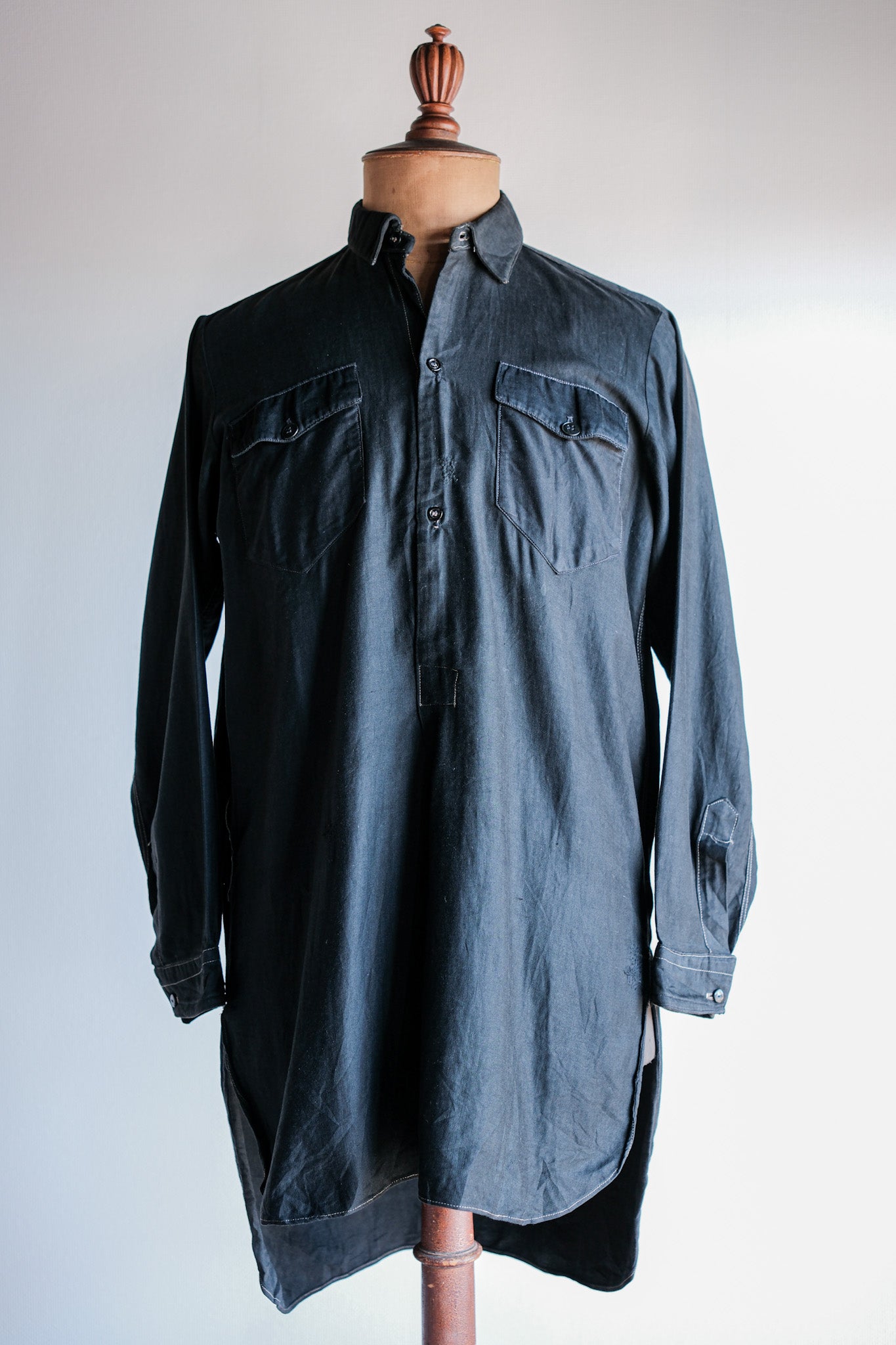 【~30's】French Vintage Black Light Moleskin Grandpa Shirt