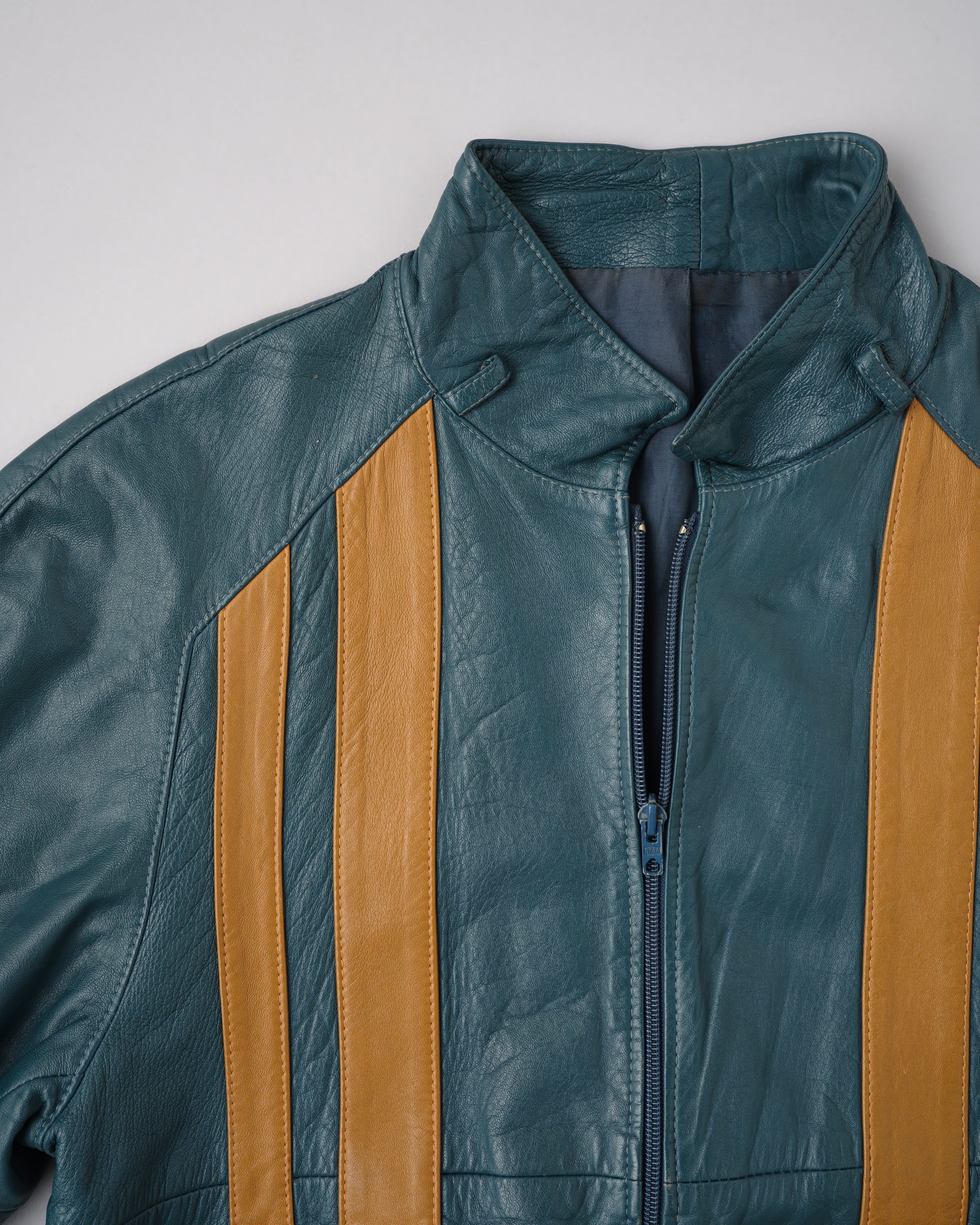 【~70's】French Vintage 2 Tone Raglan Sleeve Leather Jacket Size.S