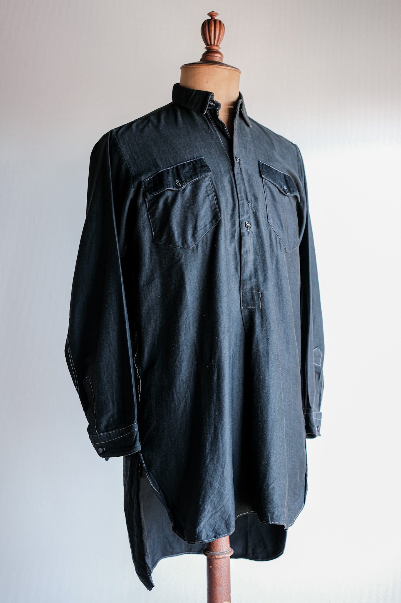 【~30's】French Vintage Black Light Moleskin Grandpa Shirt