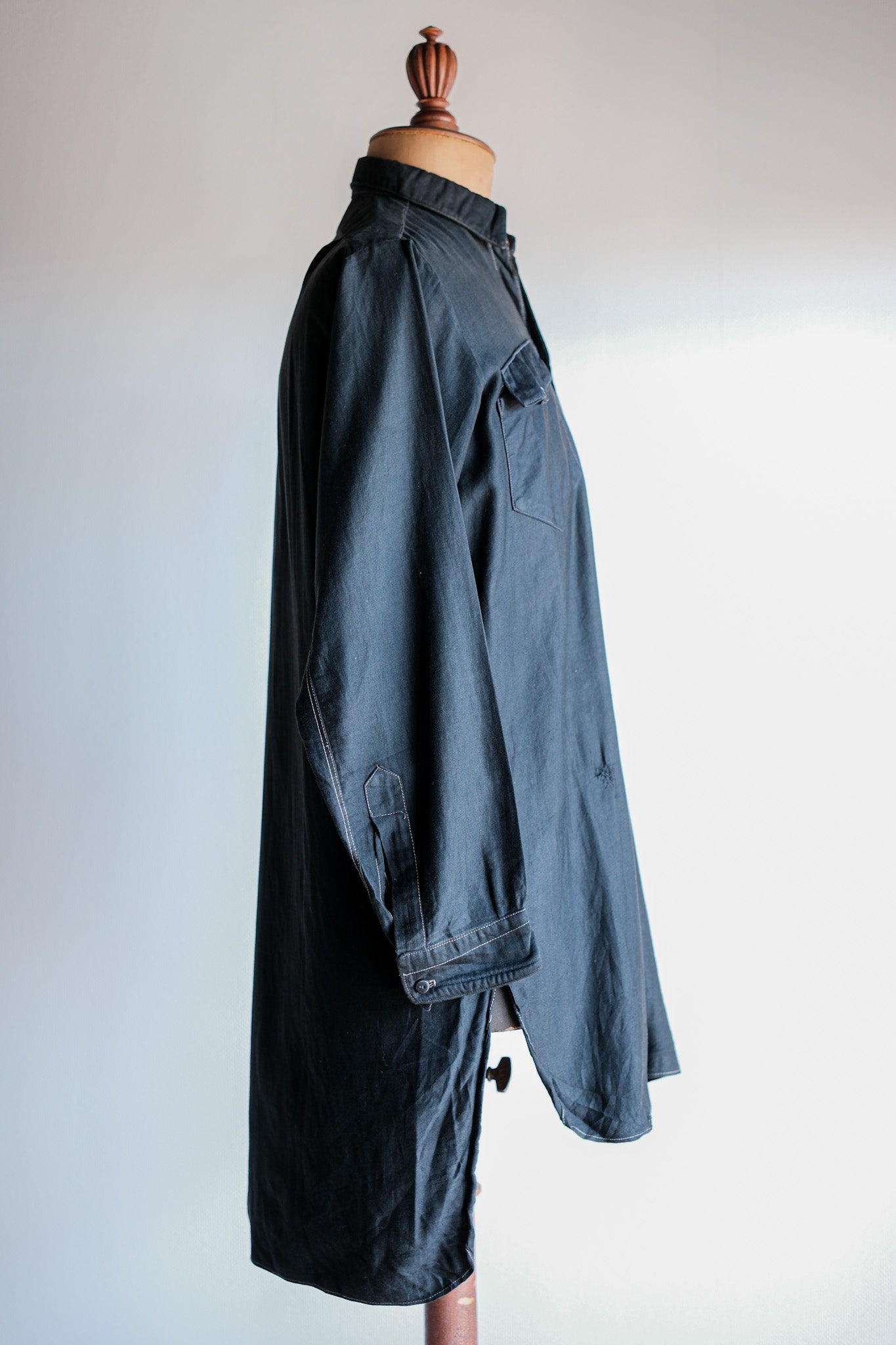 【~30's】French Vintage Black Light Moleskin Grandpa Shirt