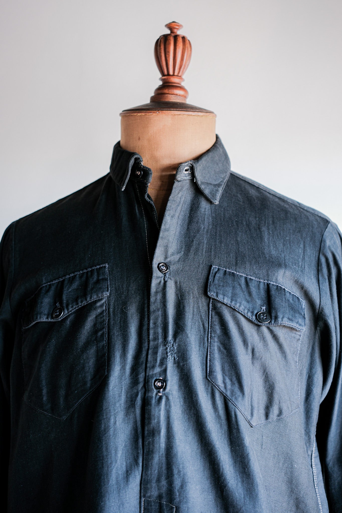 【~30's】French Vintage Black Light Moleskin Grandpa Shirt