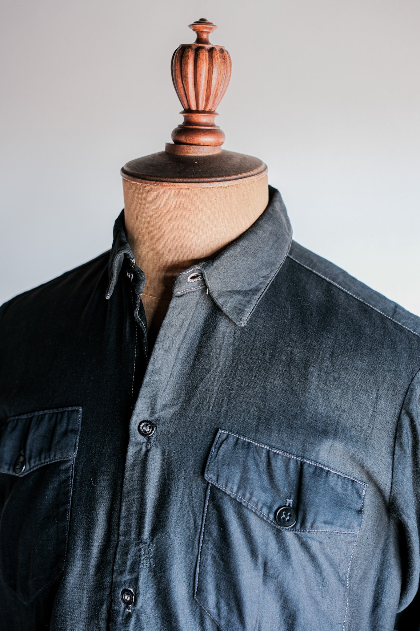 【~30's】French Vintage Black Light Moleskin Grandpa Shirt