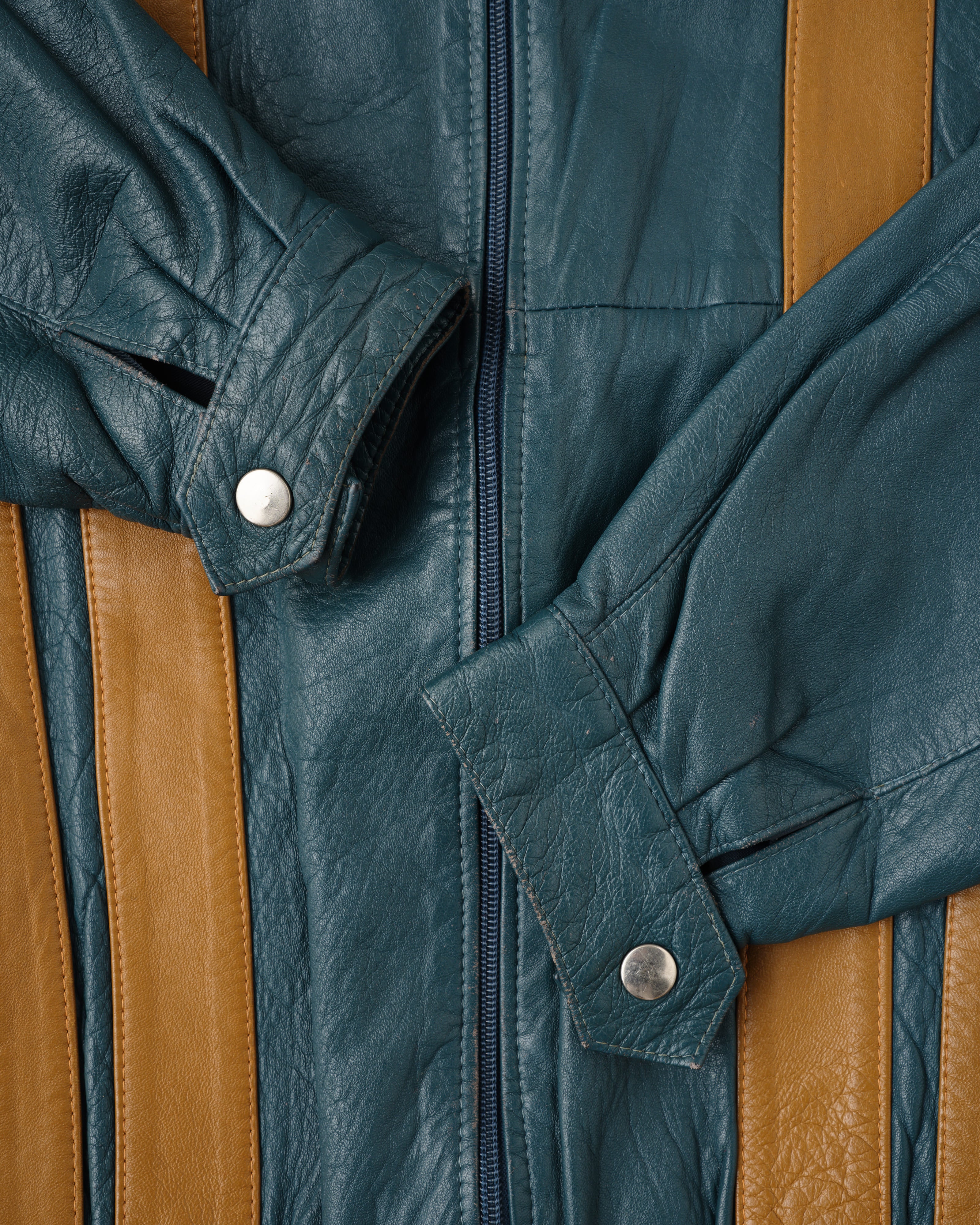 【~70's】French Vintage 2 Tone Raglan Sleeve Leather Jacket Size.S