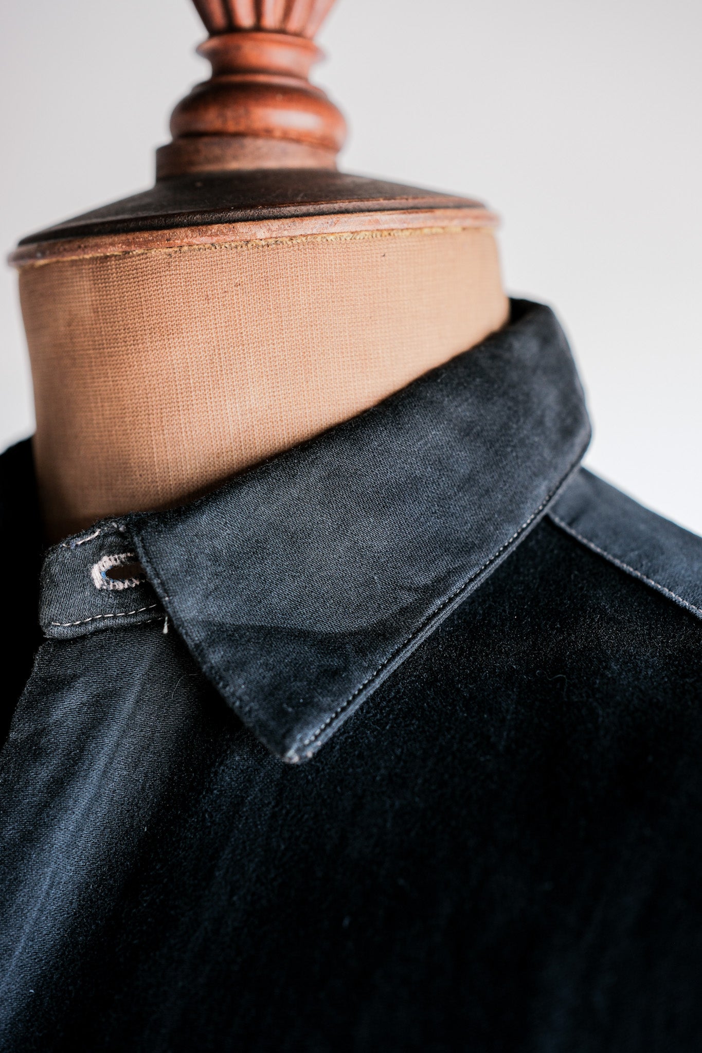 【~30's】French Vintage Black Light Moleskin Grandpa Shirt