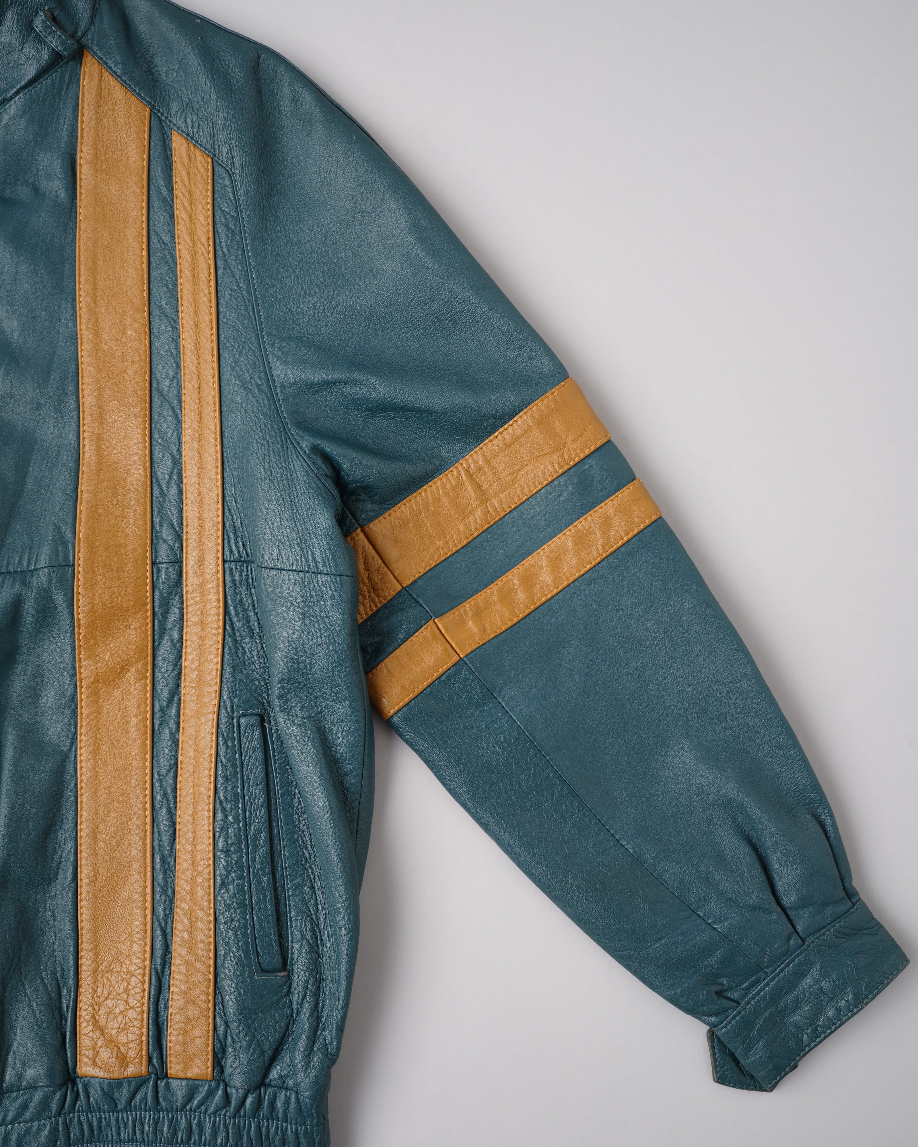 【~70's】French Vintage 2 Tone Raglan Sleeve Leather Jacket Size.S