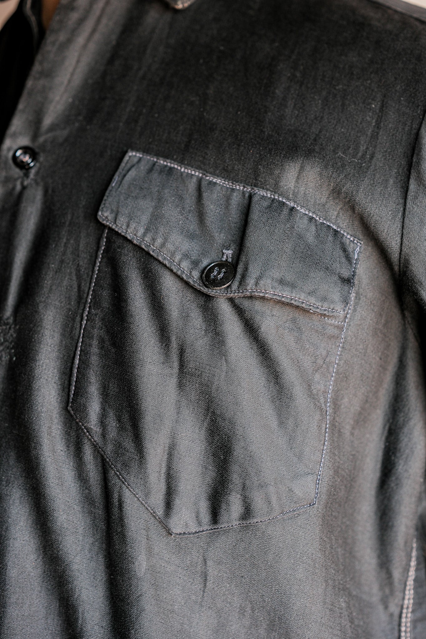 【~30's】French Vintage Black Light Moleskin Grandpa Shirt