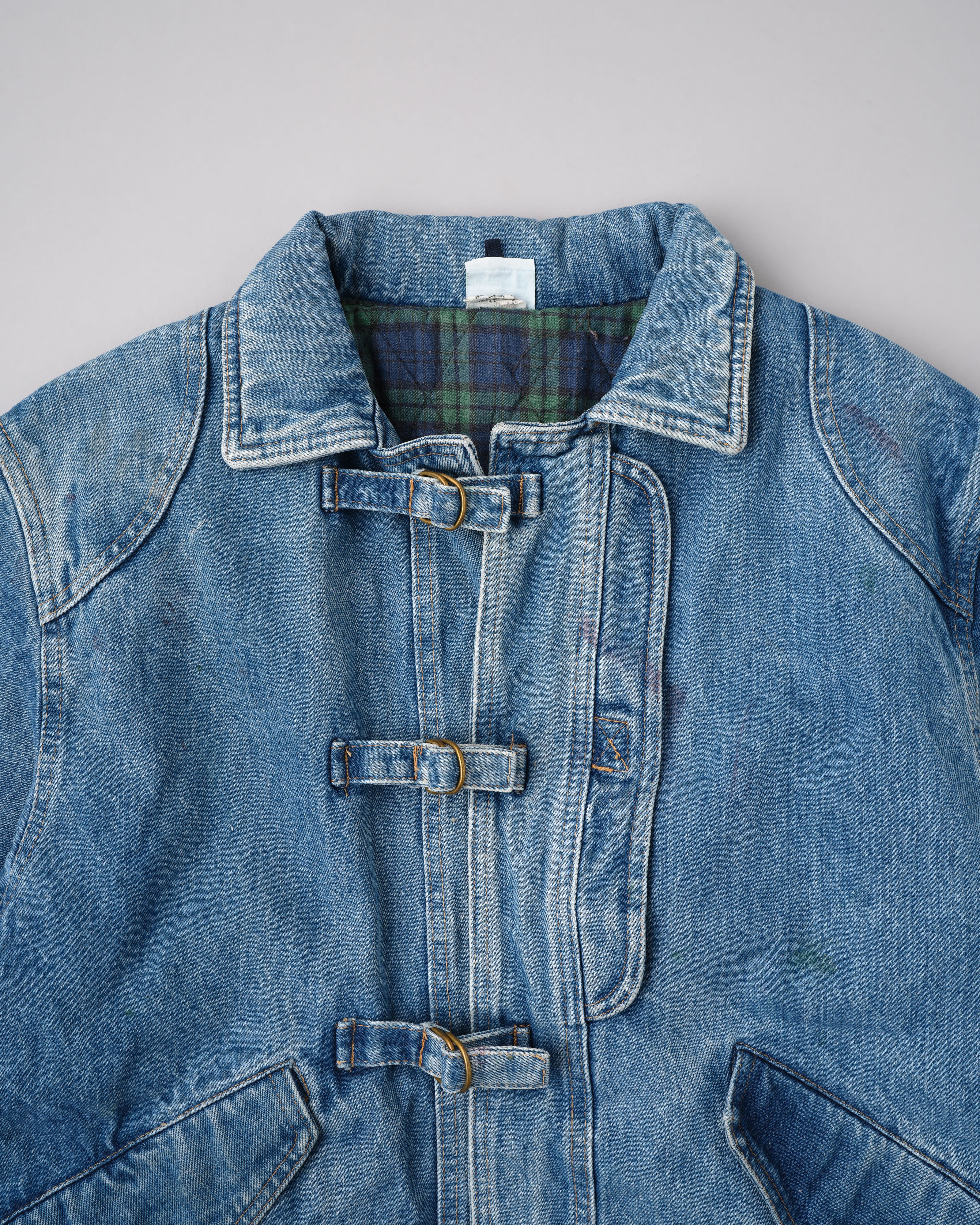 【~80’s】Italian Vintage D-ring Strap Front Design Denim Blouson Size.44