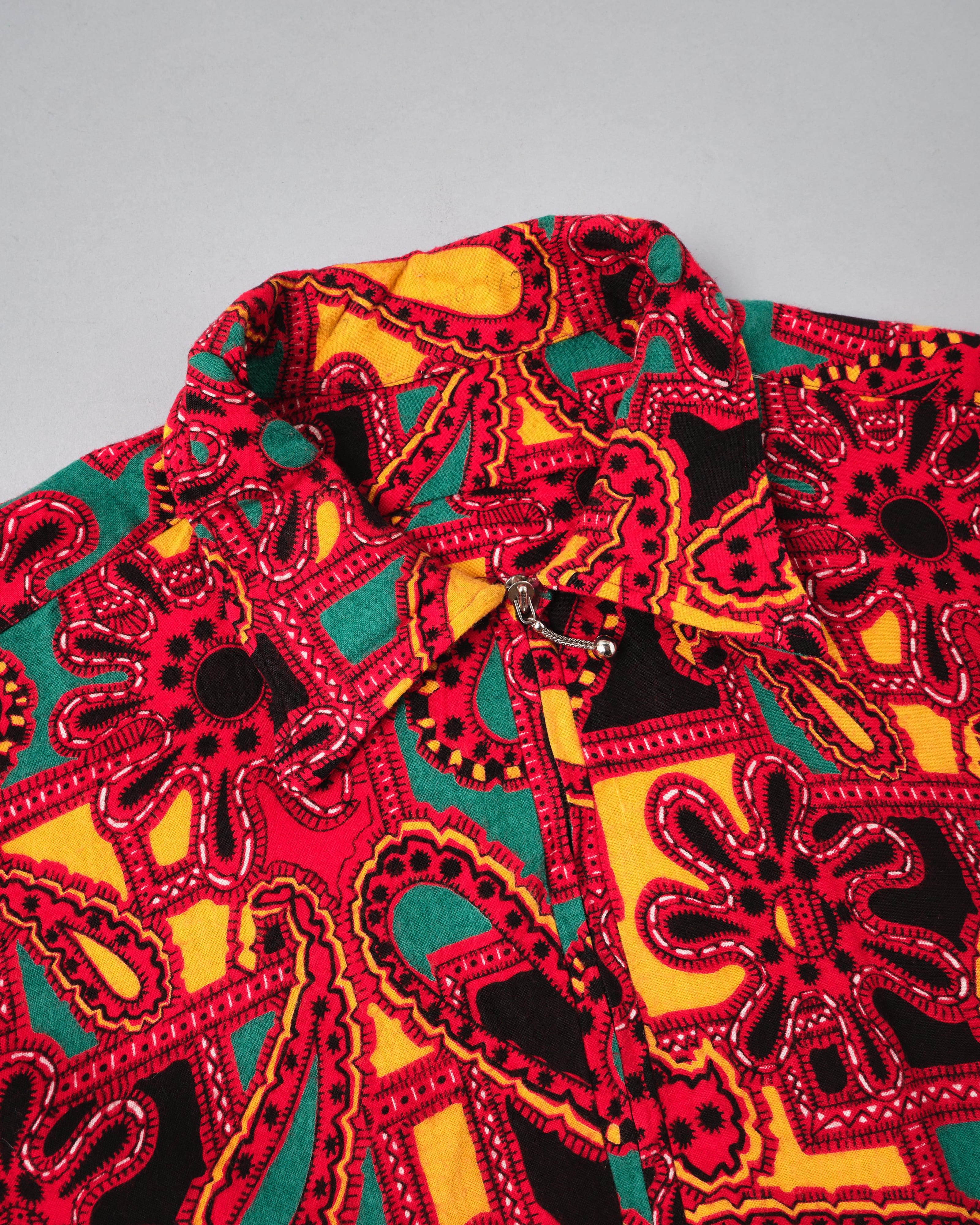 【~70’s】German Vintage Atomic Pattern Half Zip Rayon Shirt