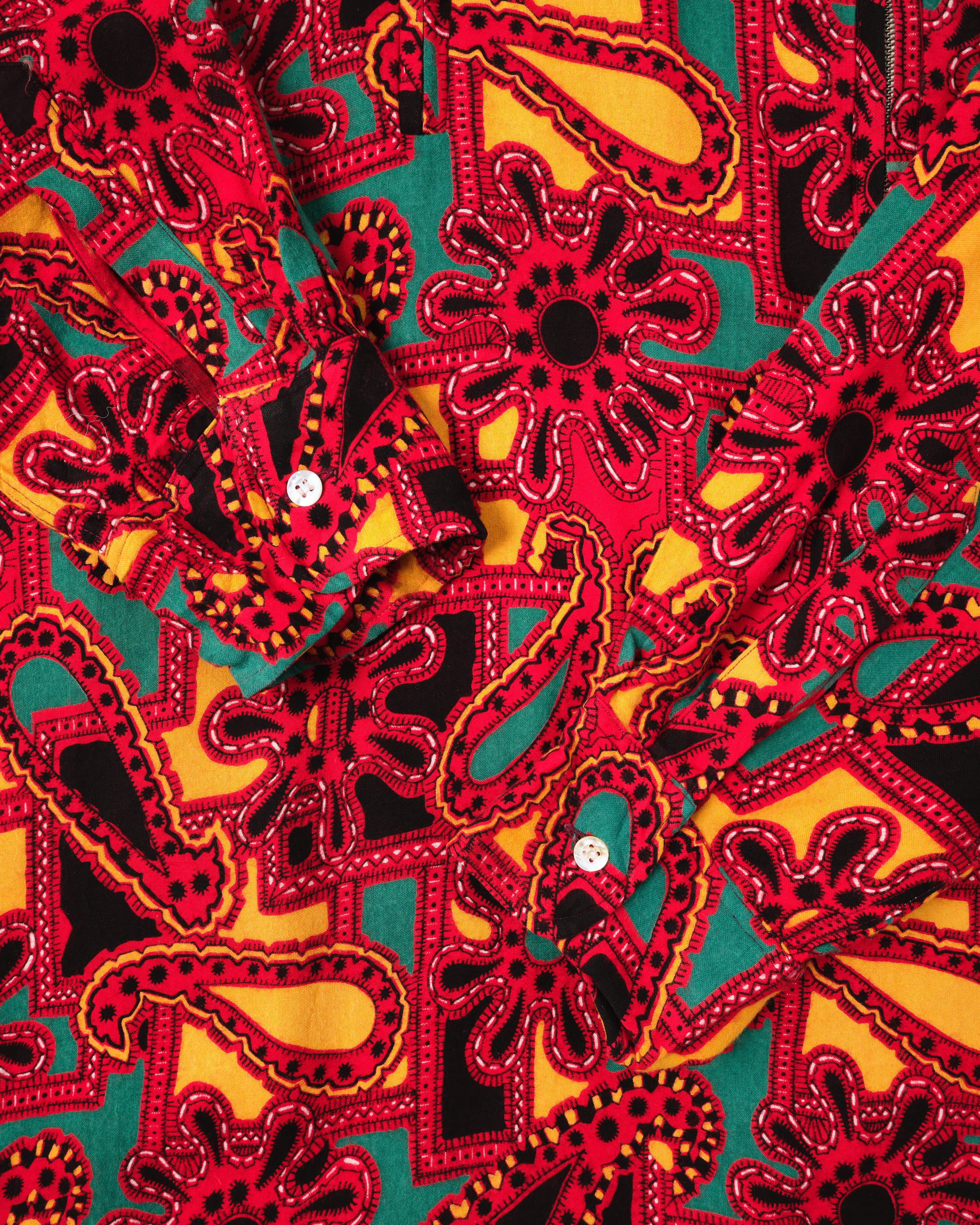 【~70’s】German Vintage Atomic Pattern Half Zip Rayon Shirt