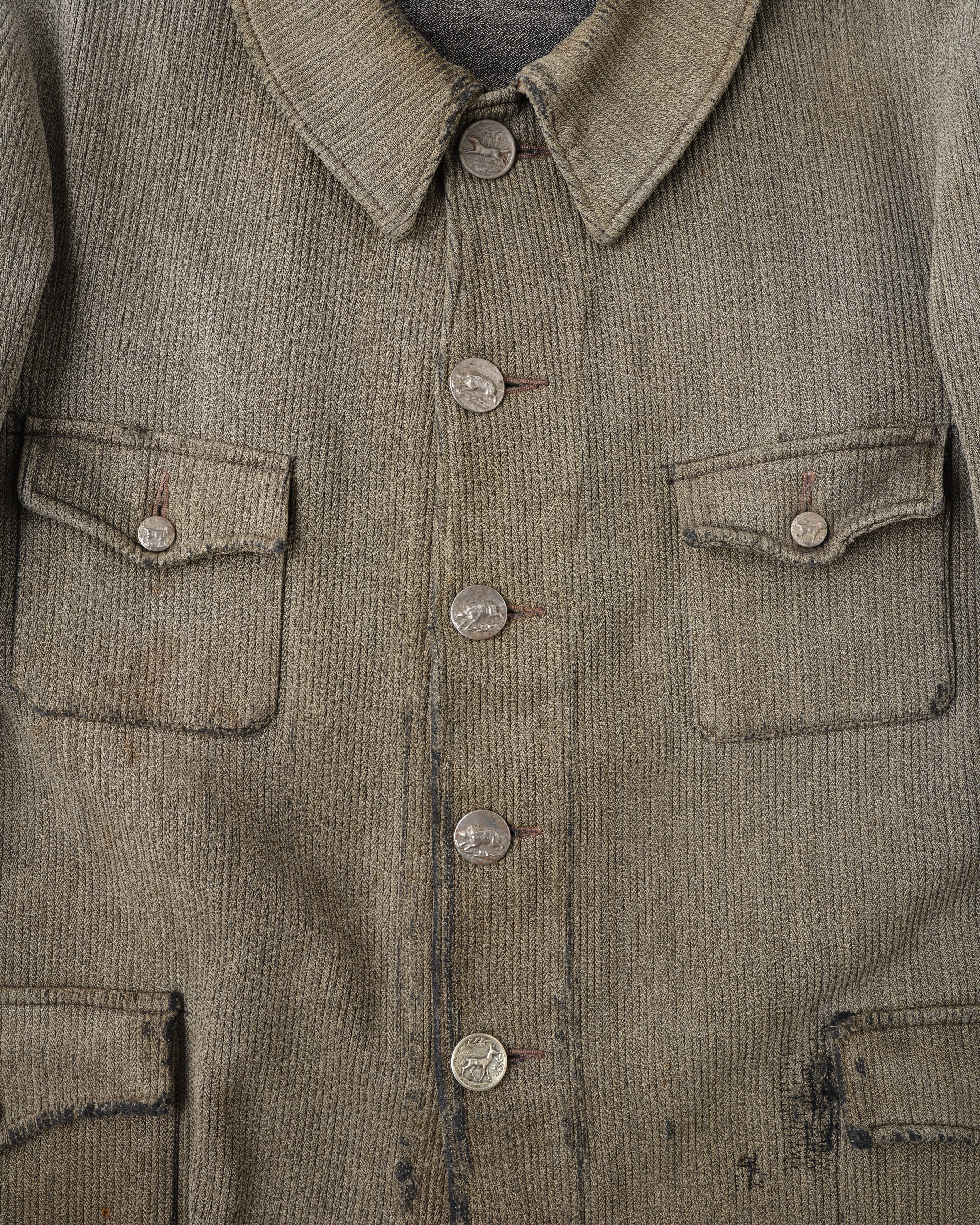 【~40's】French Vintage Gray Cotton Pique Hunting Jacket "Salt & Pepper Lining"
