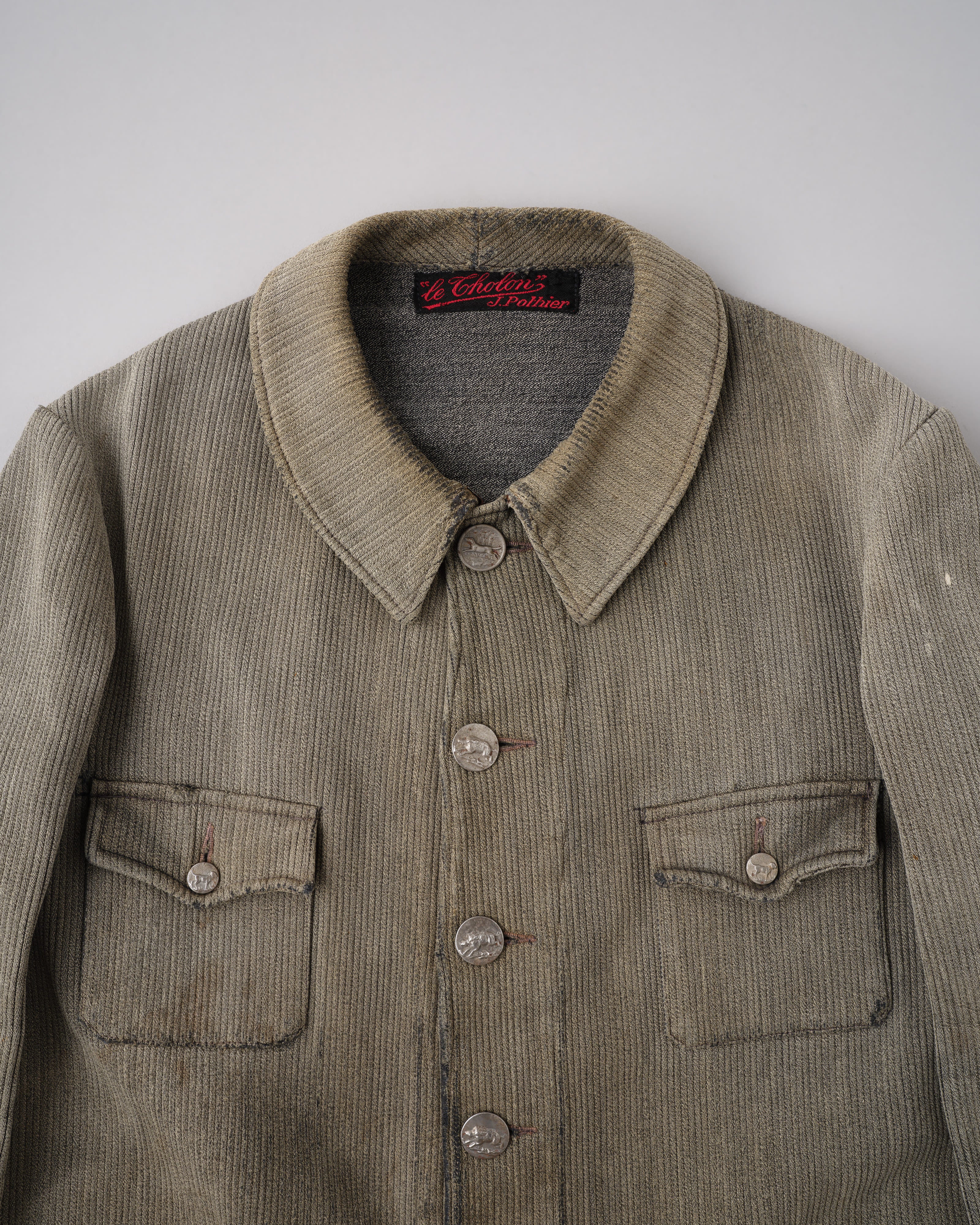 【~40's】French Vintage Gray Cotton Pique Hunting Jacket "Salt & Pepper Lining"