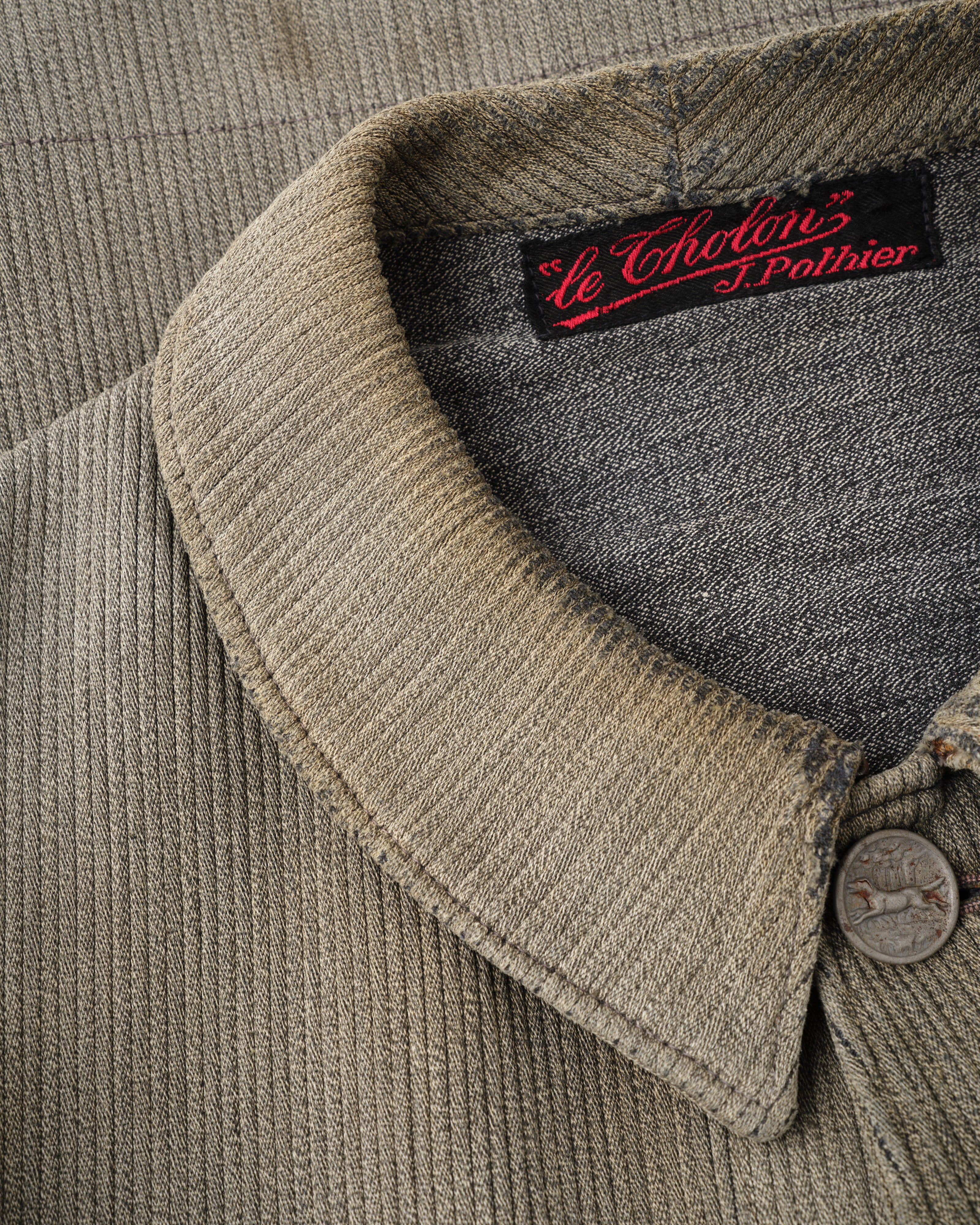 【~40's】French Vintage Gray Cotton Pique Hunting Jacket "Salt & Pepper Lining"