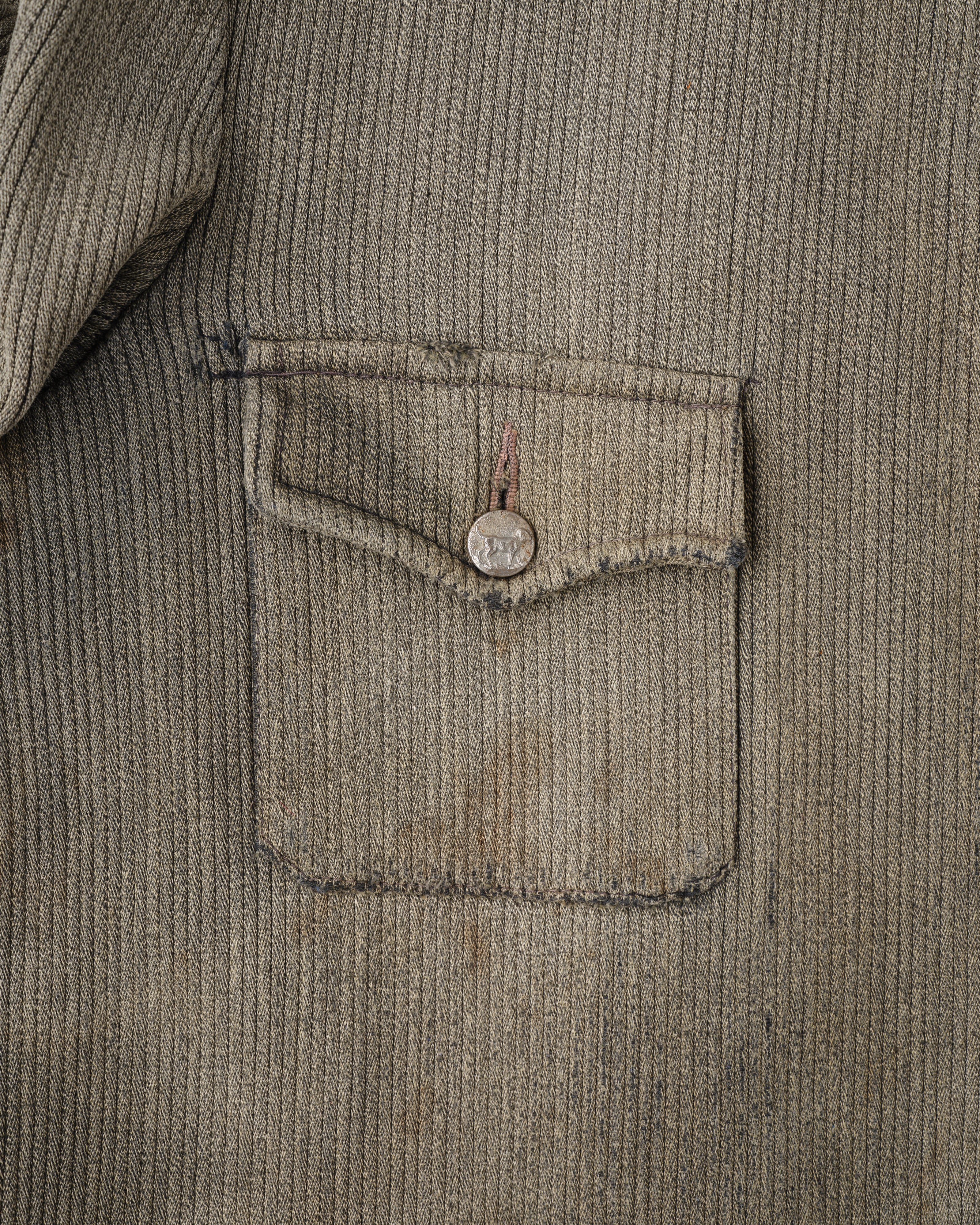 【~40's】French Vintage Gray Cotton Pique Hunting Jacket "Salt & Pepper Lining"