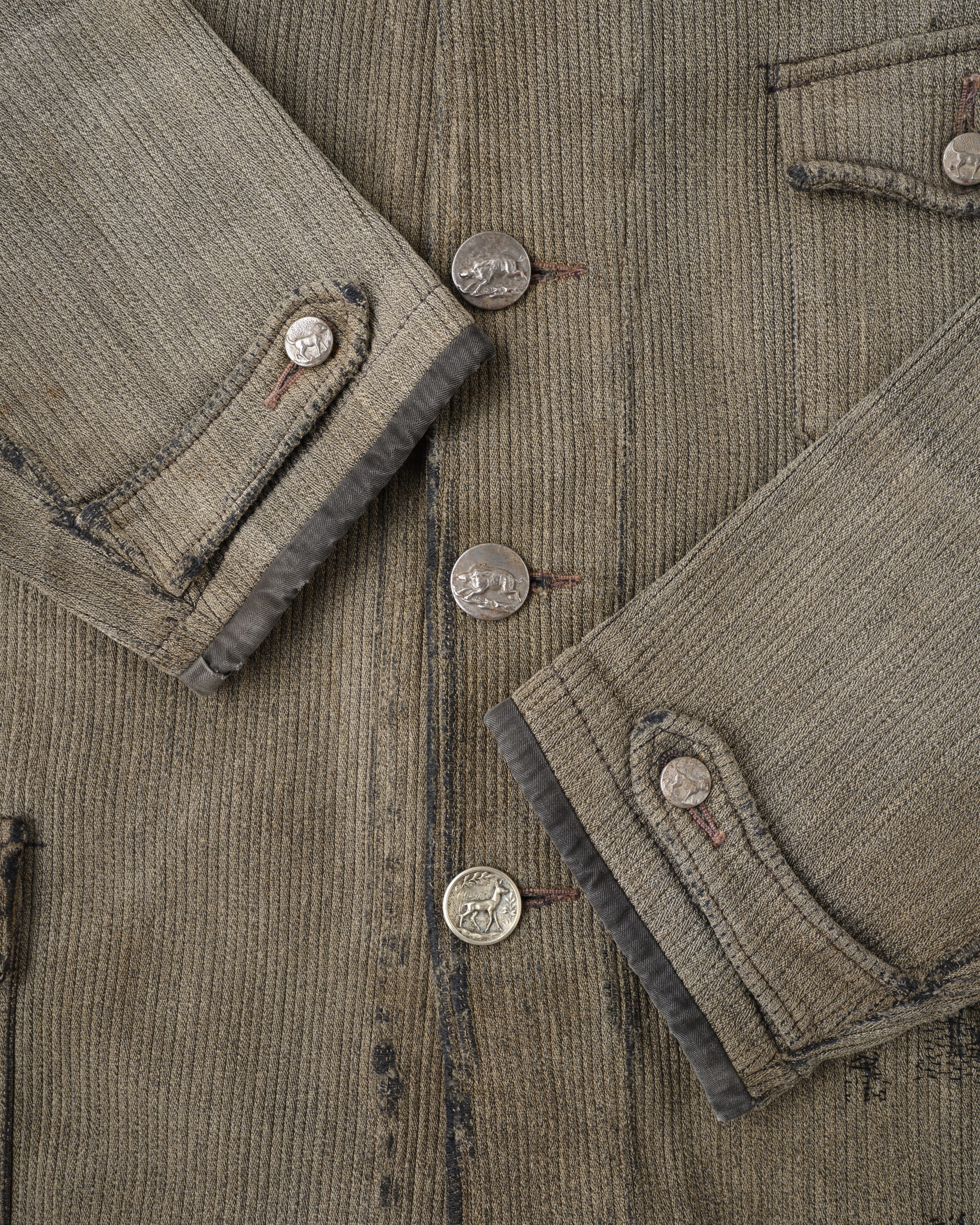 【~40's】French Vintage Gray Cotton Pique Hunting Jacket "Salt & Pepper Lining"