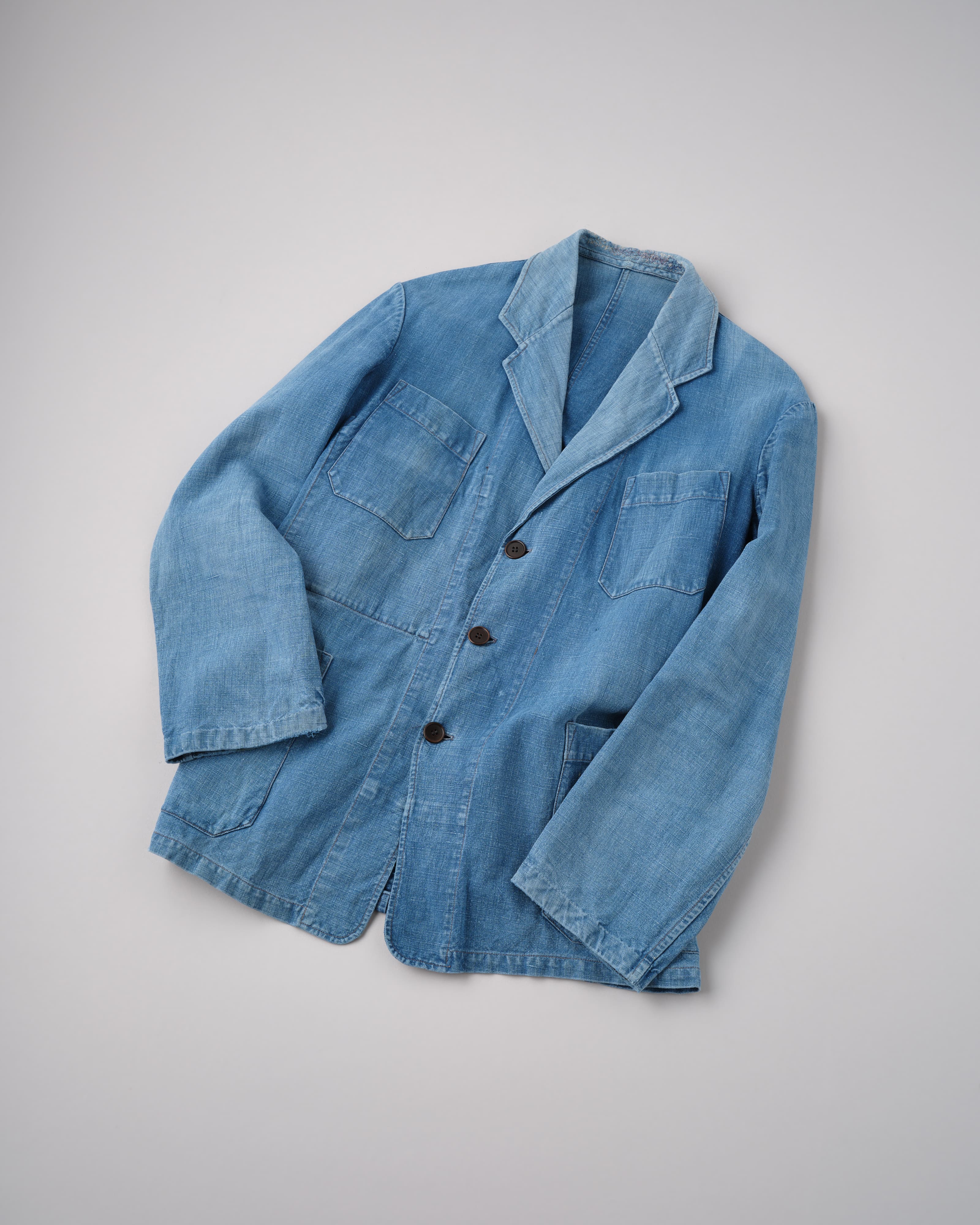 【~40's】French Vintage Indigo Metis 4 Pockets Lapel Work Jacket