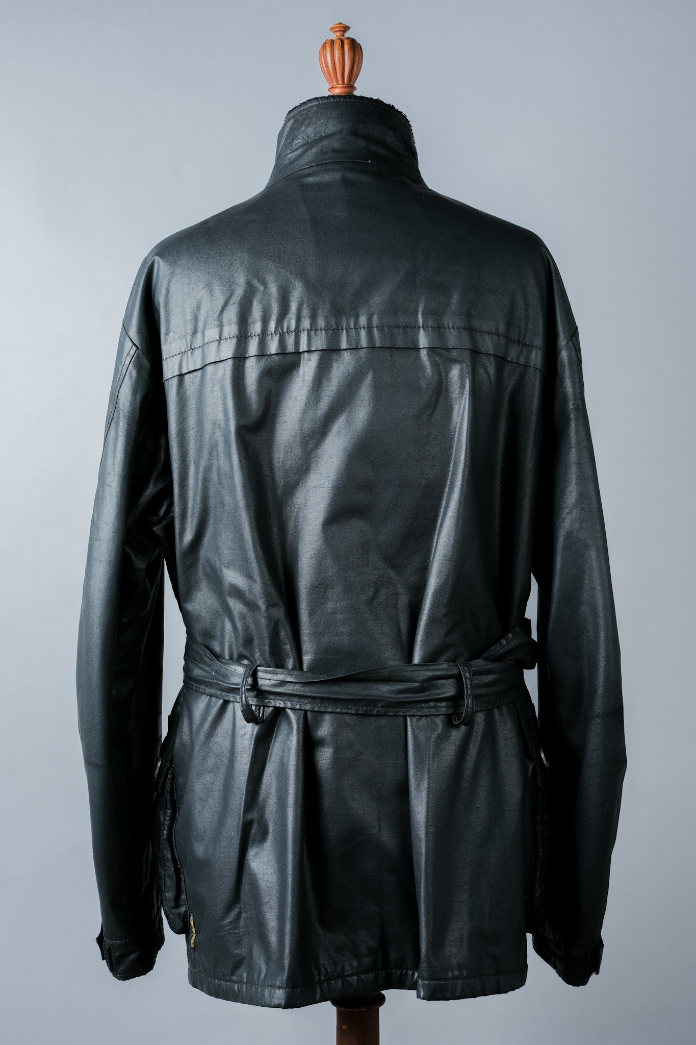 【~90’s】Old ARMANI JEANS Black Cotton Resina Belted Jacket Size.54
