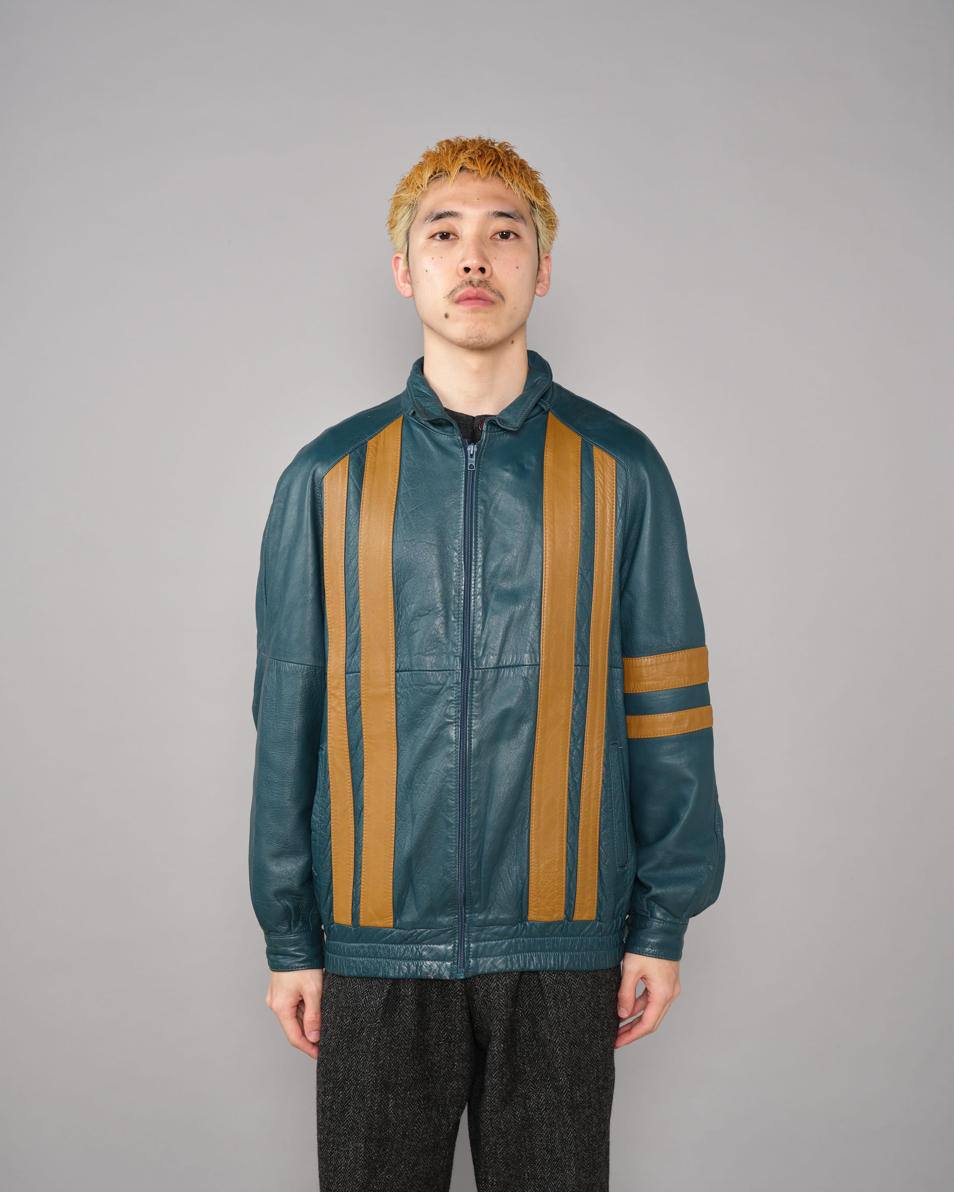 【~70's】French Vintage 2 Tone Raglan Sleeve Leather Jacket Size.S