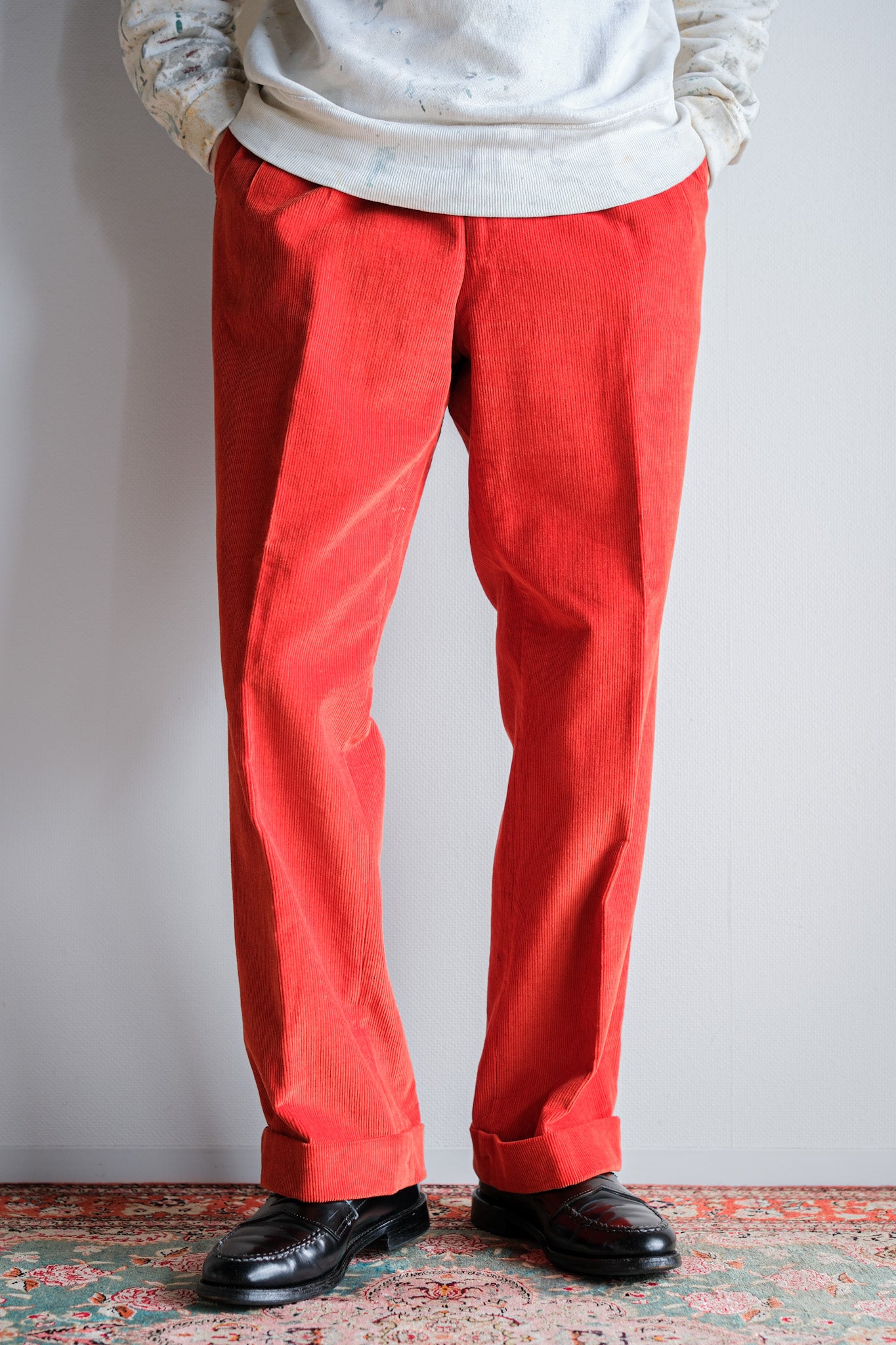 【~90's】Italian Vintage 2 Tuck Turn Up Corduroy Trousers Size.50