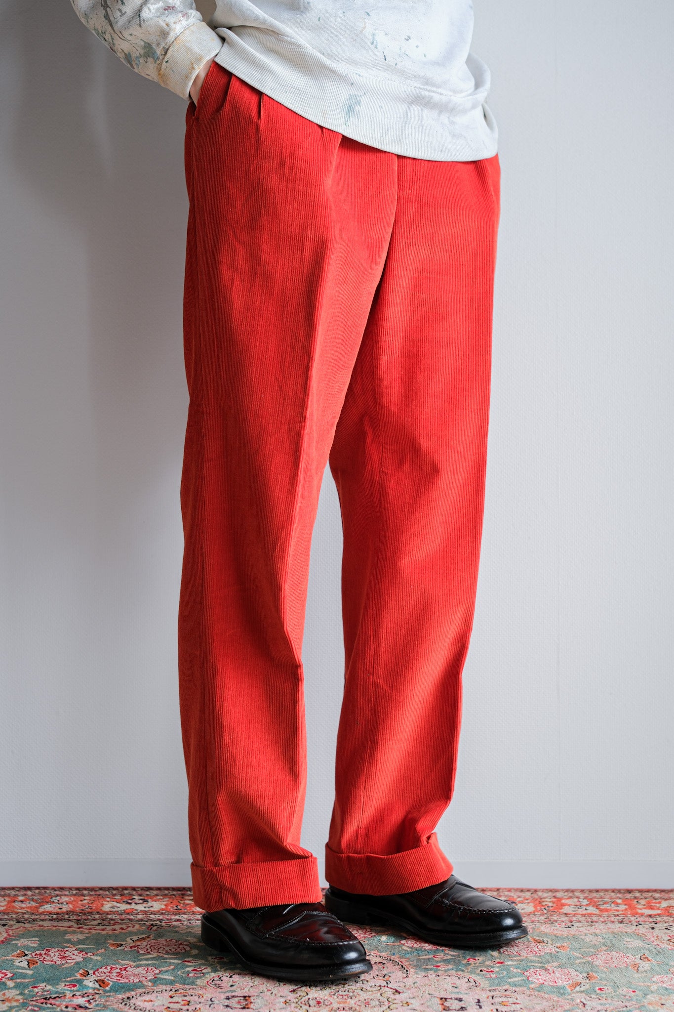 【~90's】Italian Vintage 2 Tuck Turn Up Corduroy Trousers Size.50