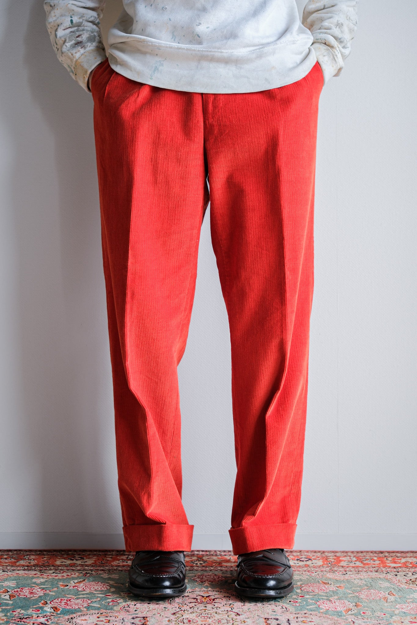 【~90's】Italian Vintage 2 Tuck Turn Up Corduroy Trousers Size.50