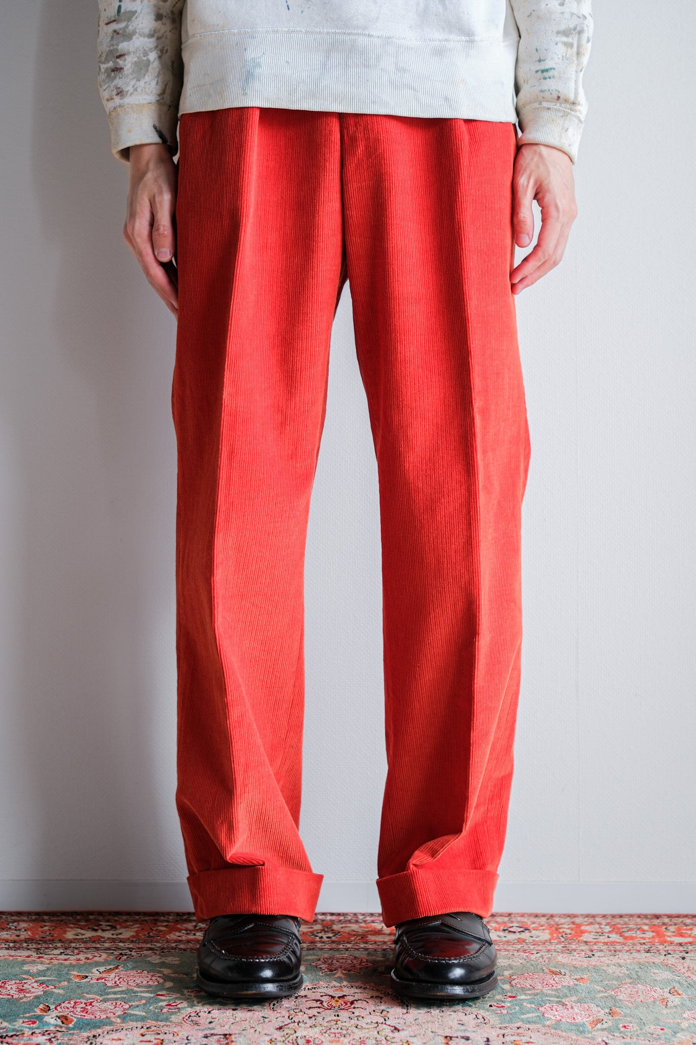 【~90's】Italian Vintage 2 Tuck Turn Up Corduroy Trousers Size.50