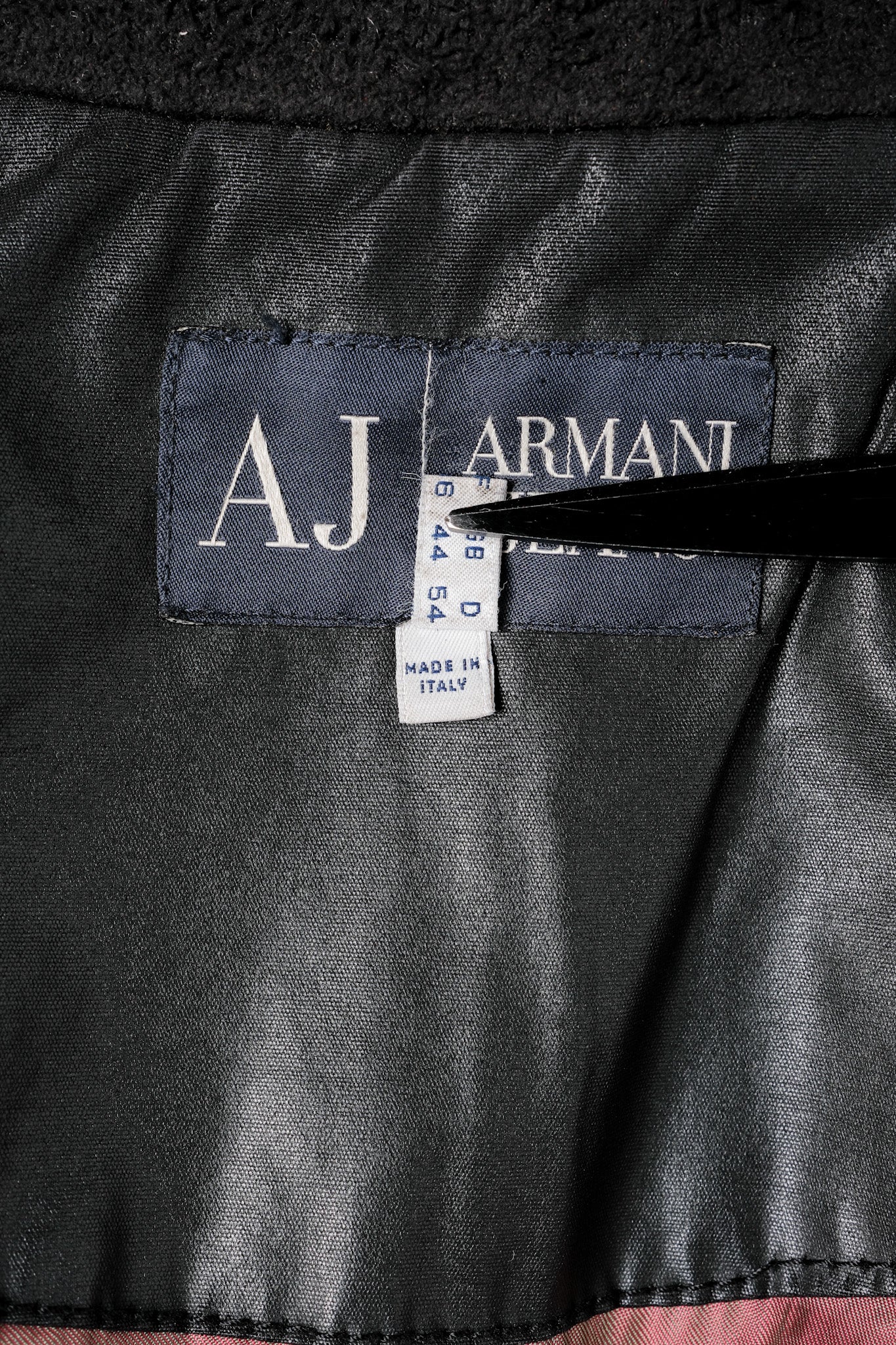 【~90’s】Old ARMANI JEANS Black Cotton Resina Belted Jacket Size.54