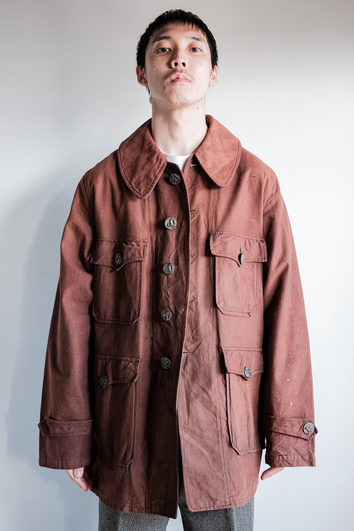 【~20's】French Vintage Reddish Brown Cotton Linen Hunting Jacket