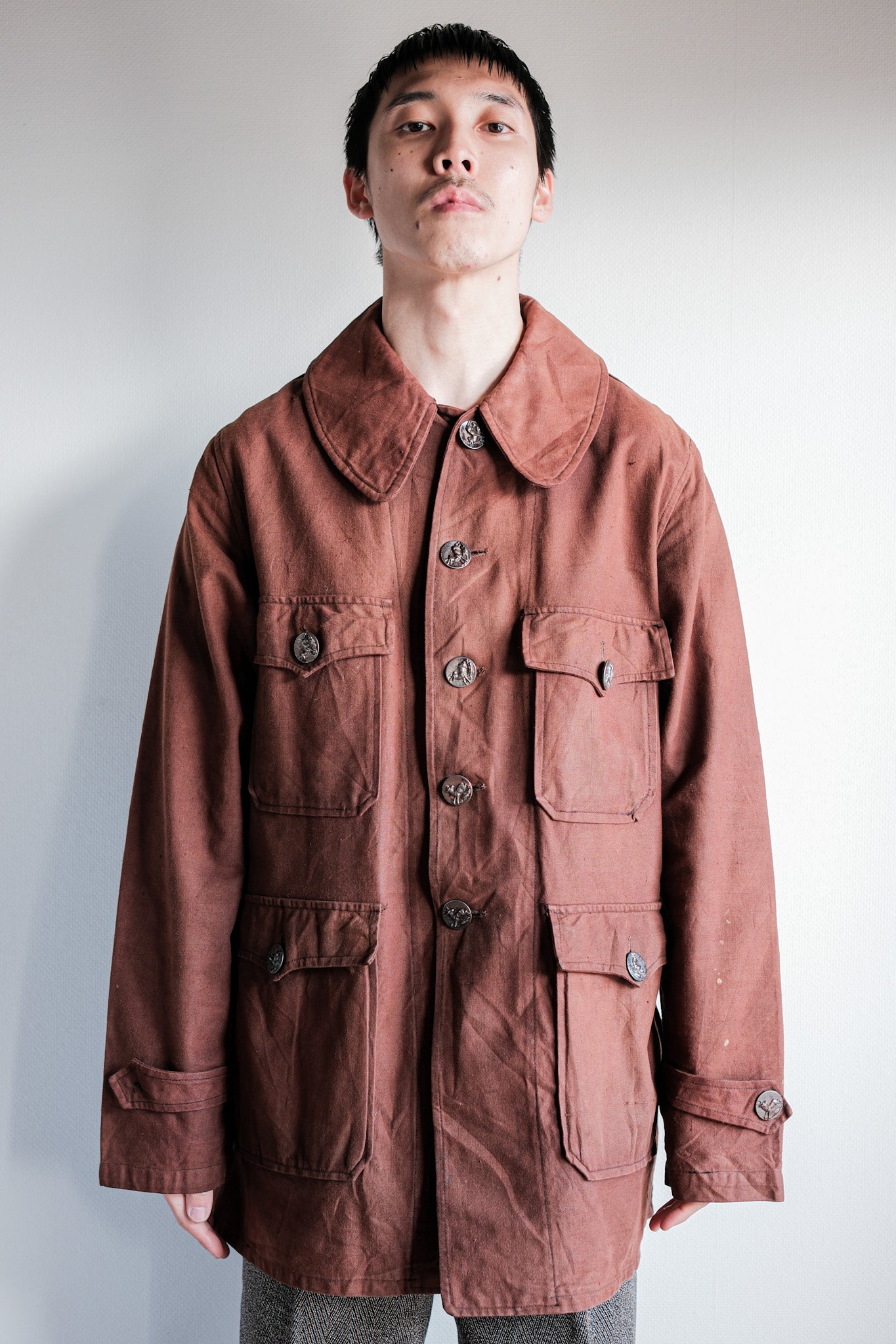 【~20's】French Vintage Reddish Brown Cotton Linen Hunting Jacket
