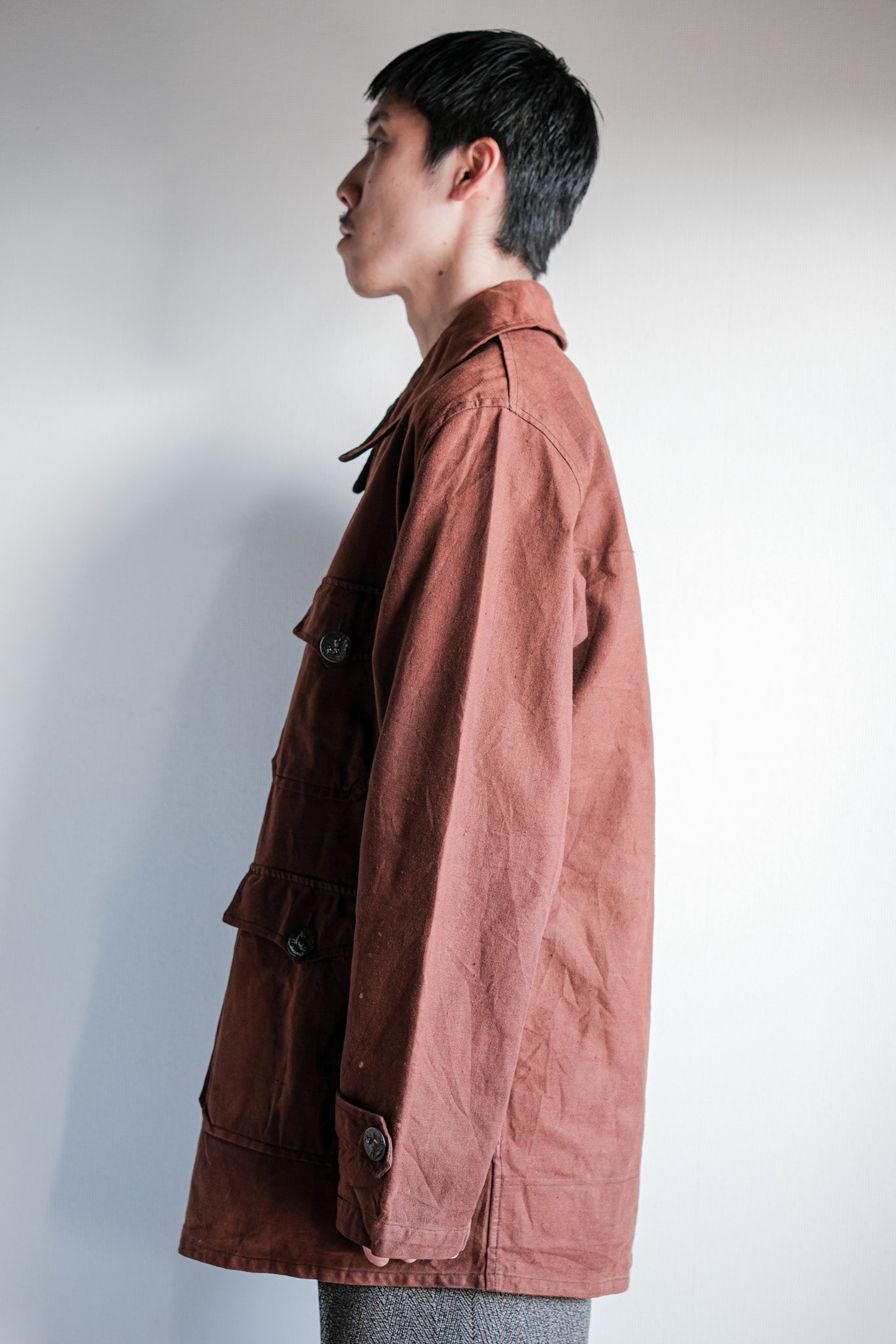 【~20's】French Vintage Reddish Brown Cotton Linen Hunting Jacket