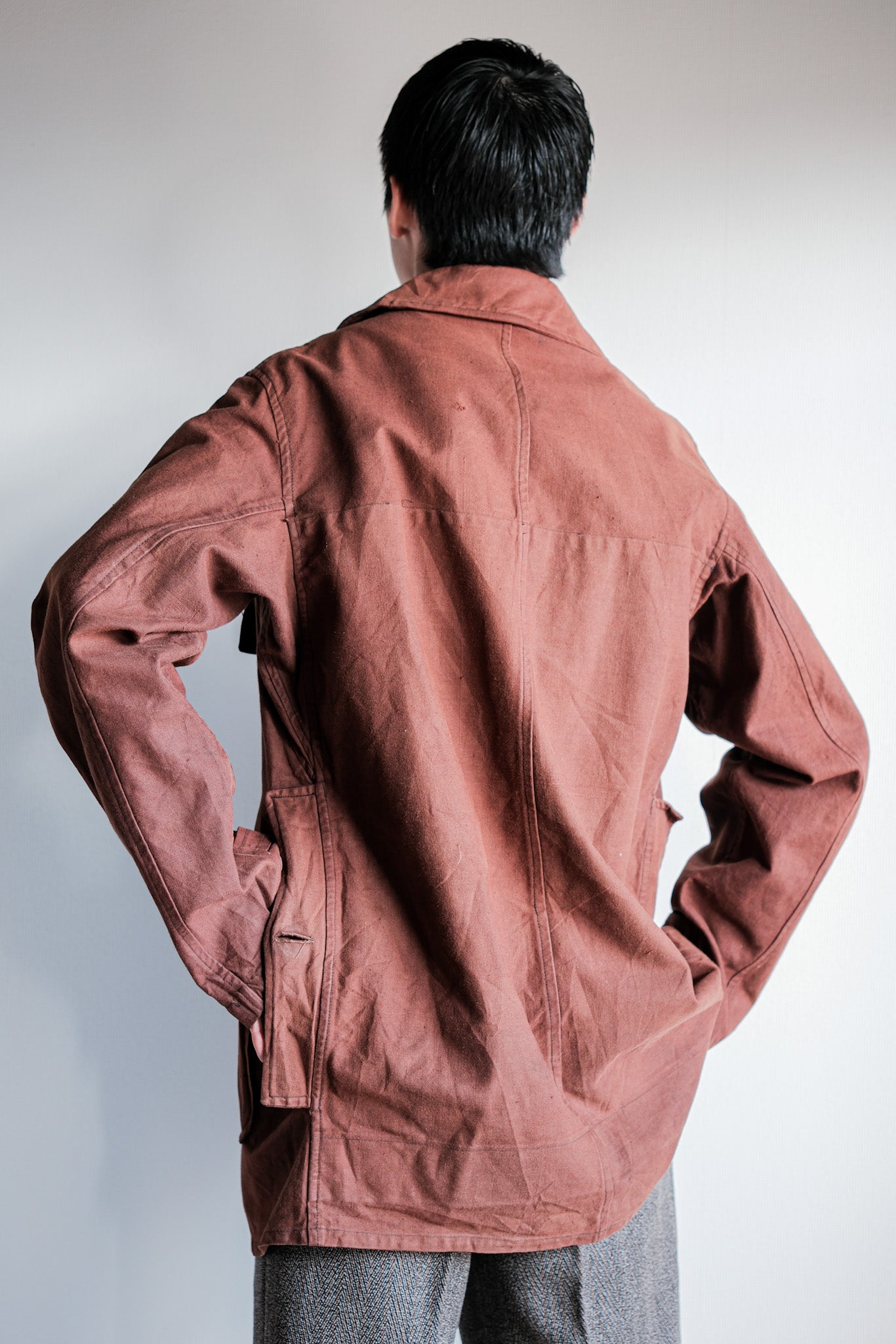 【~20's】French Vintage Reddish Brown Cotton Linen Hunting Jacket