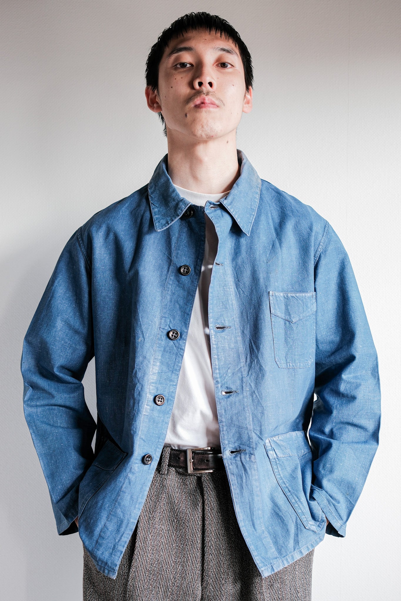 【~40's】French Vintage Indigo Linen Work Jacket
