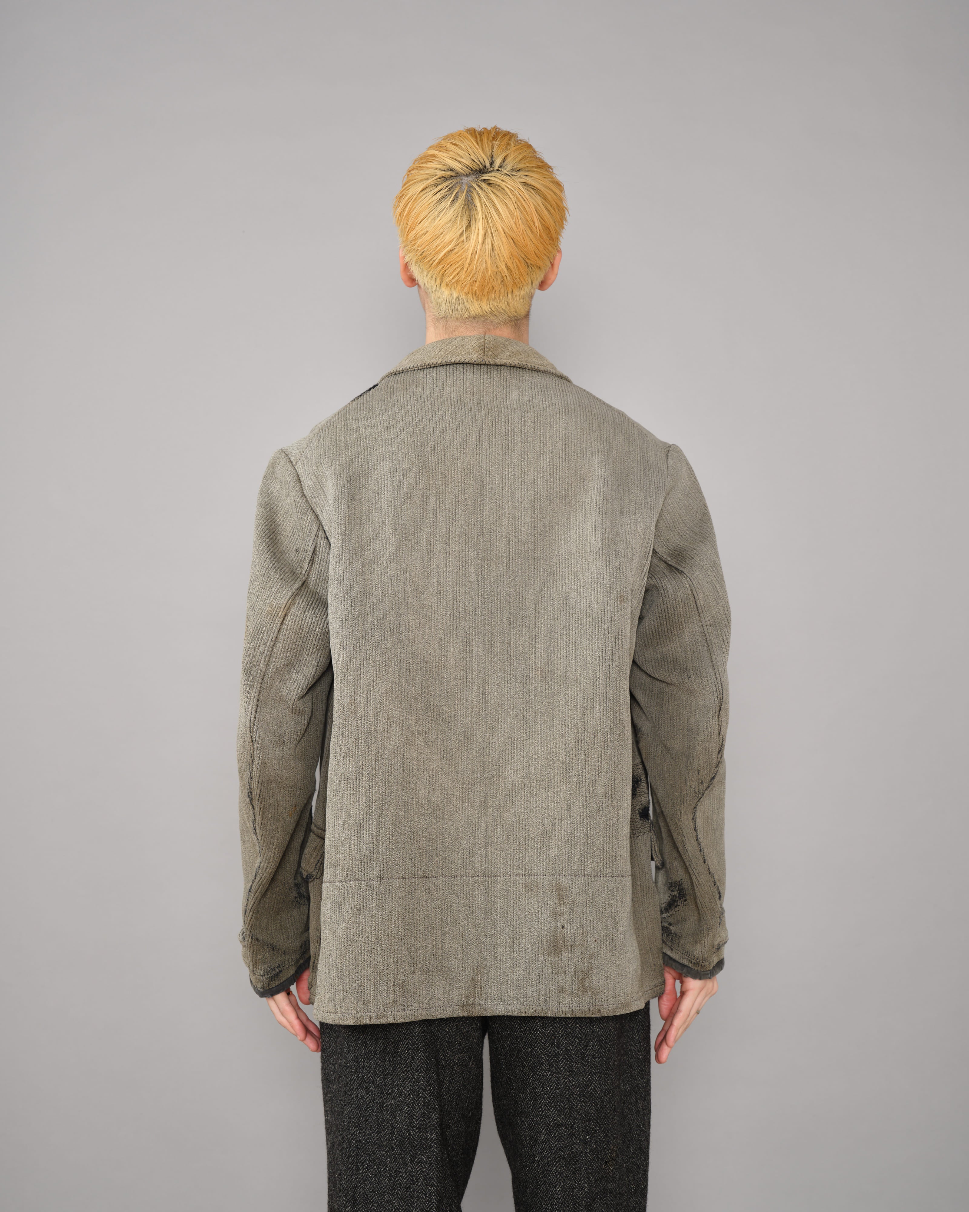 【~40's】French Vintage Gray Cotton Pique Hunting Jacket "Salt & Pepper Lining"