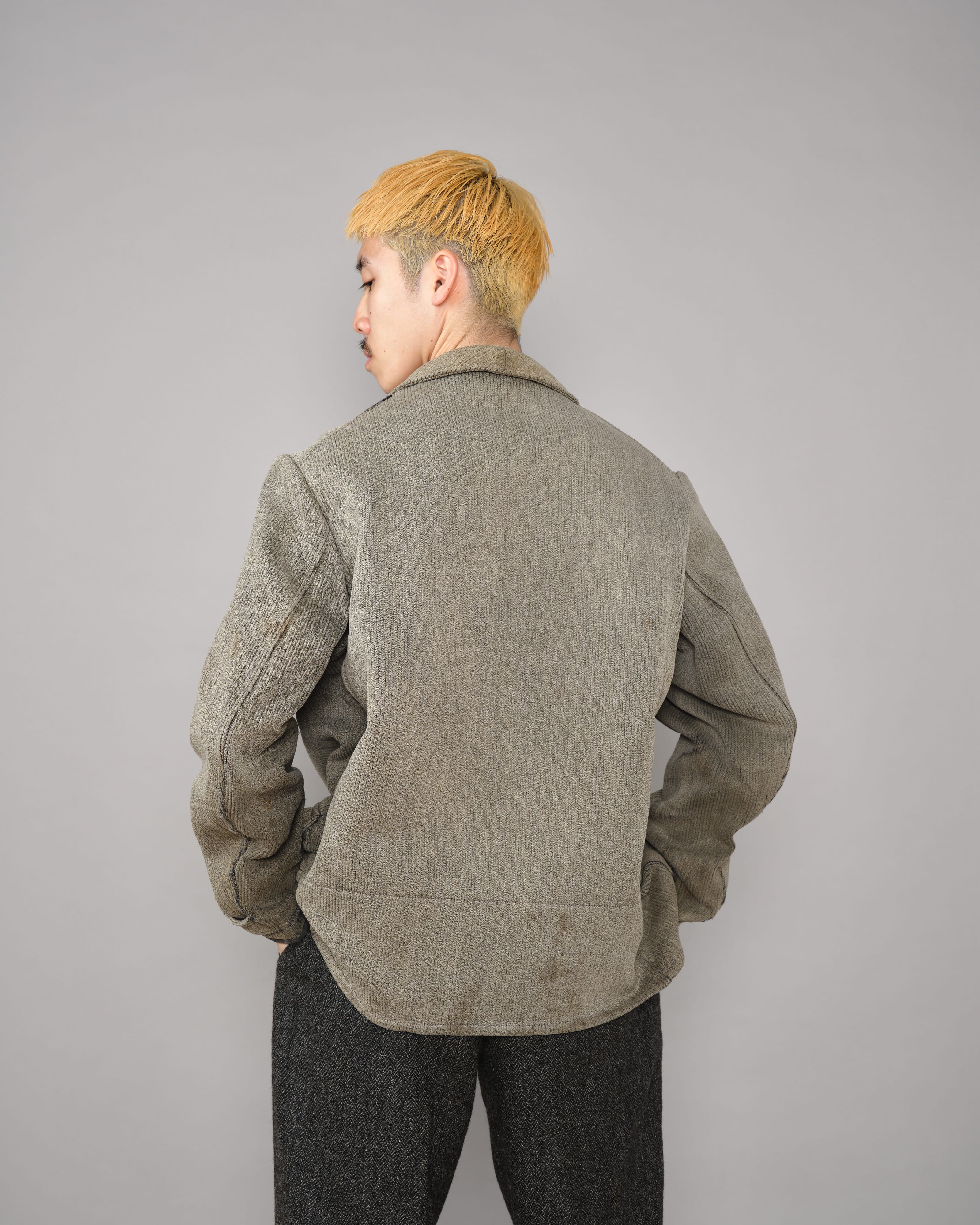 【~40's】French Vintage Gray Cotton Pique Hunting Jacket "Salt & Pepper Lining"