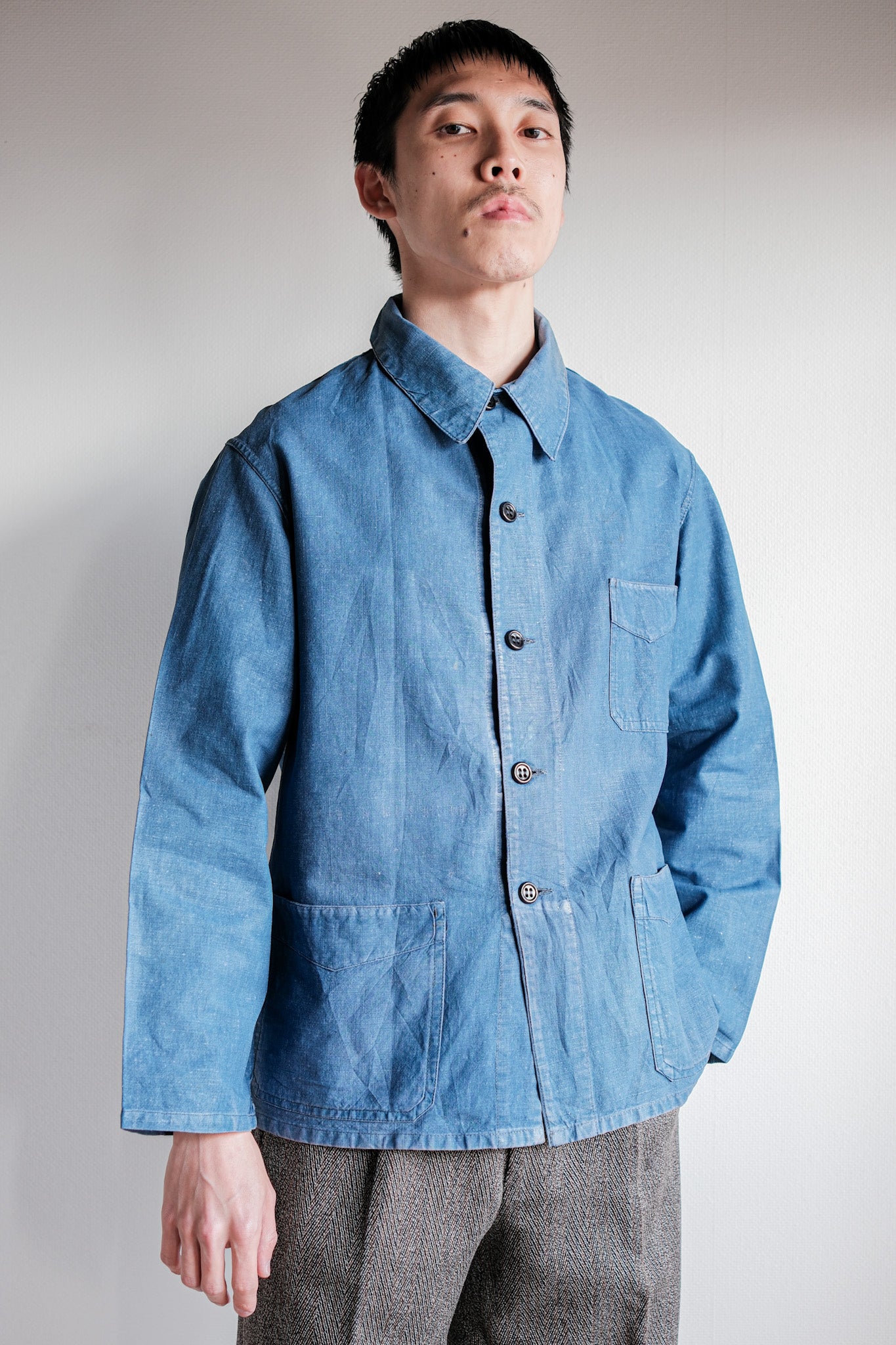 【~40's】French Vintage Indigo Linen Work Jacket