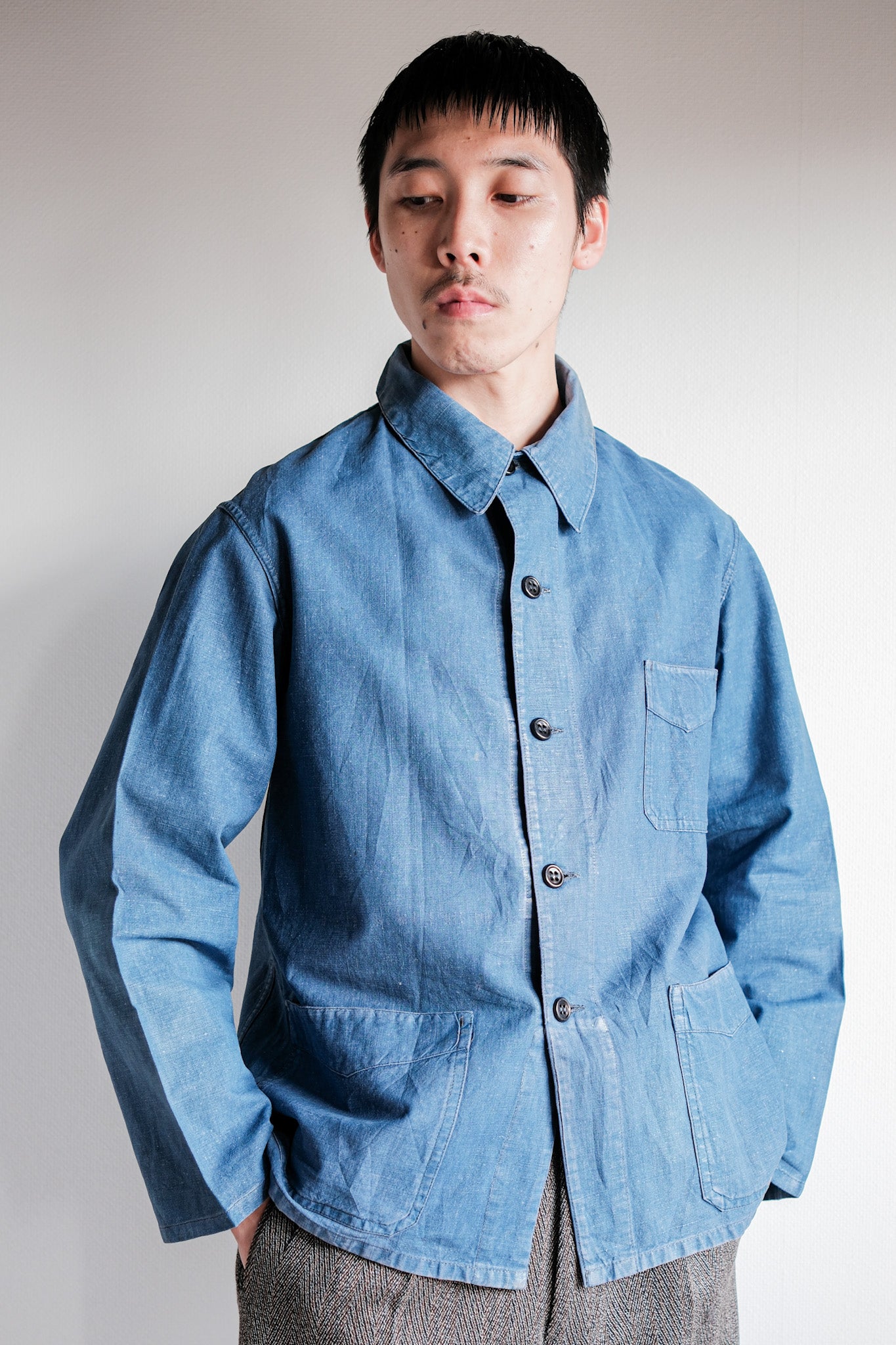 【~40's】French Vintage Indigo Linen Work Jacket